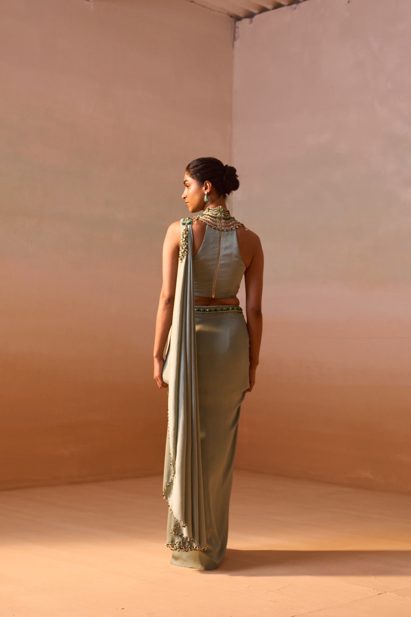 JADE GREEN DRAPED SAREE