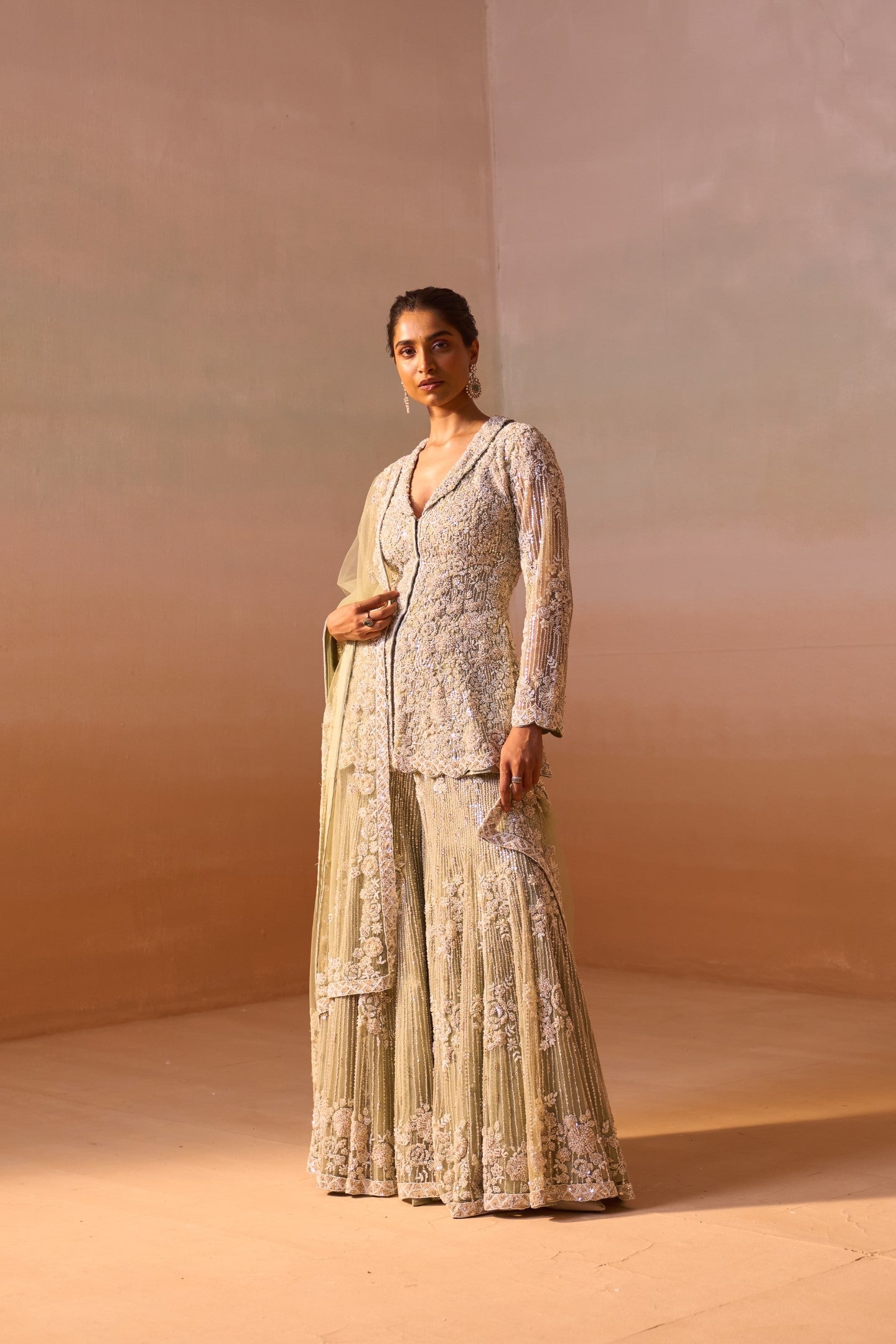 Gauahar Khan In CARDAMOM COLOUR HEAVY SHARARA SET