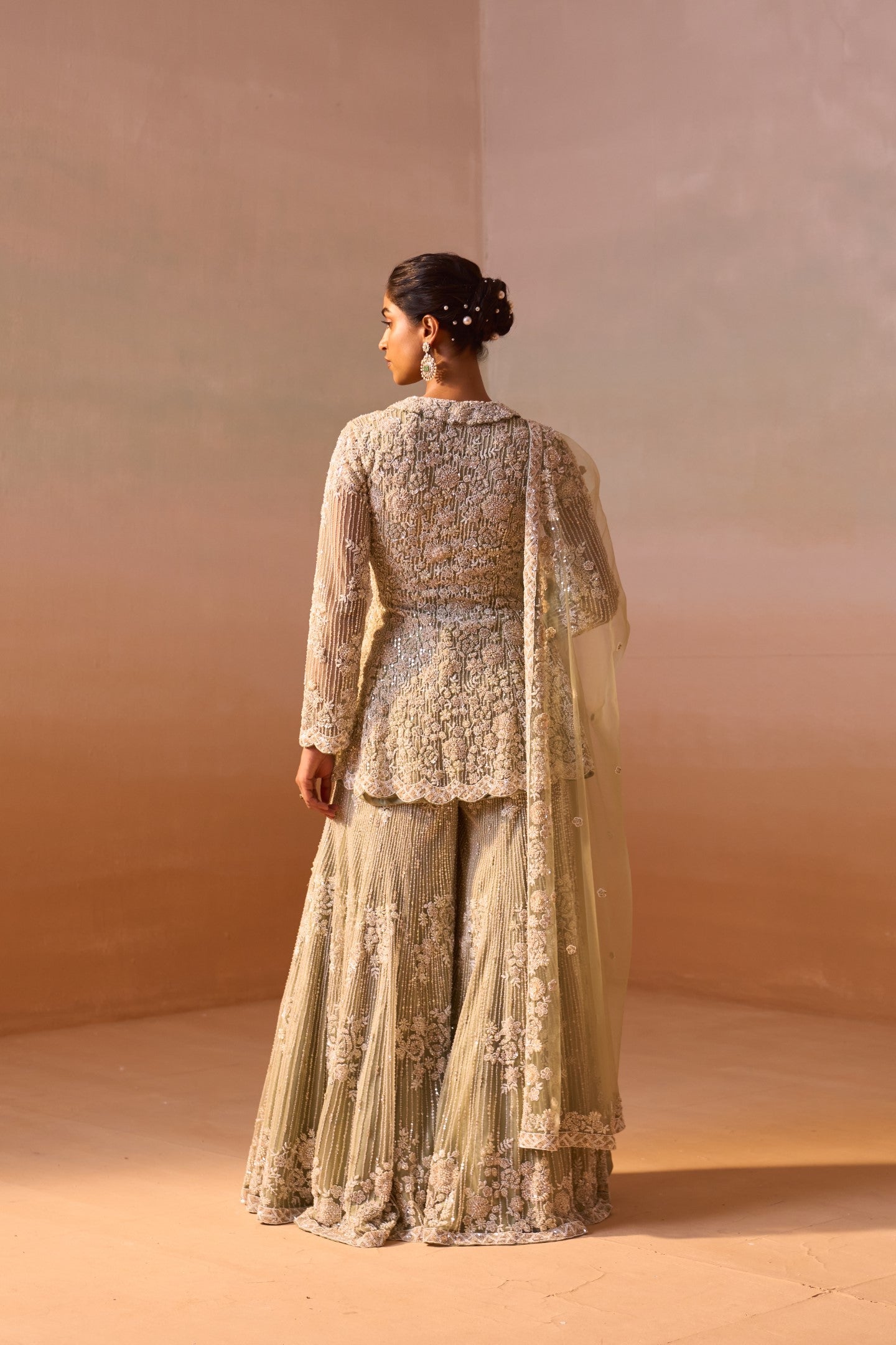 Gauahar Khan In CARDAMOM COLOUR HEAVY SHARARA SET