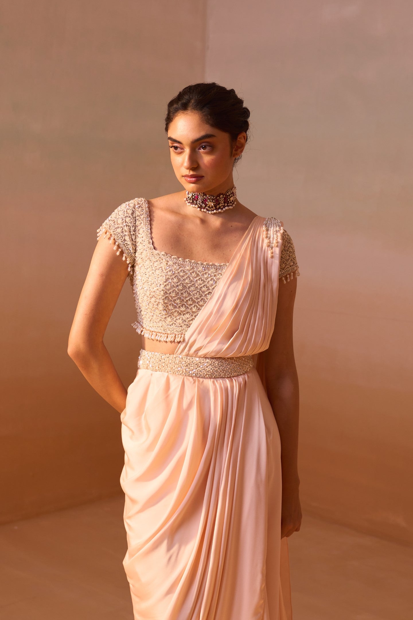 PEACH DRAPED SAREE