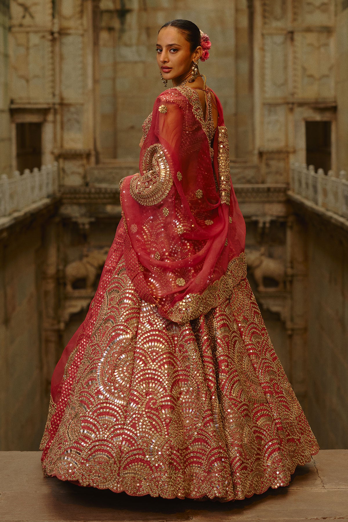 Rust Mirror Lehenga Set