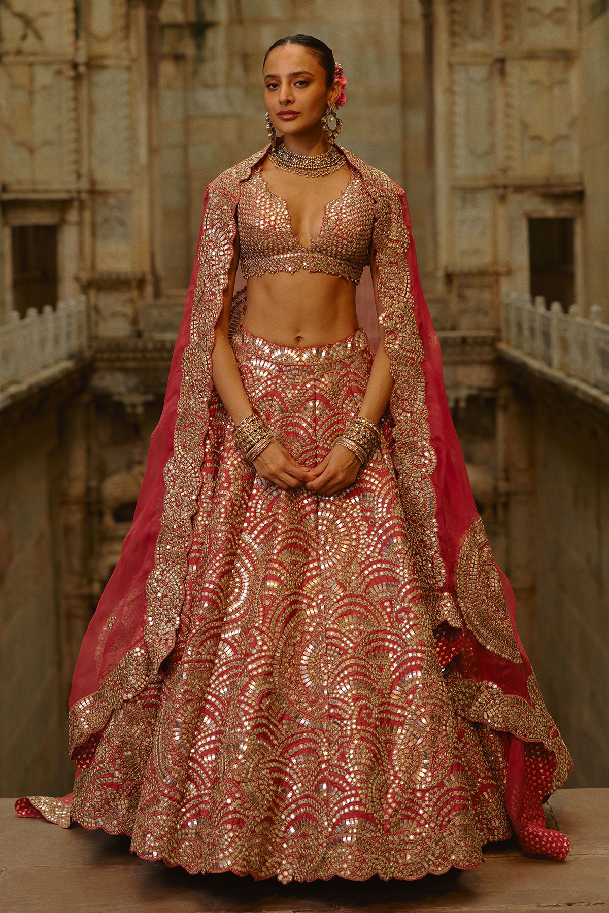 Rust Mirror Lehenga Set