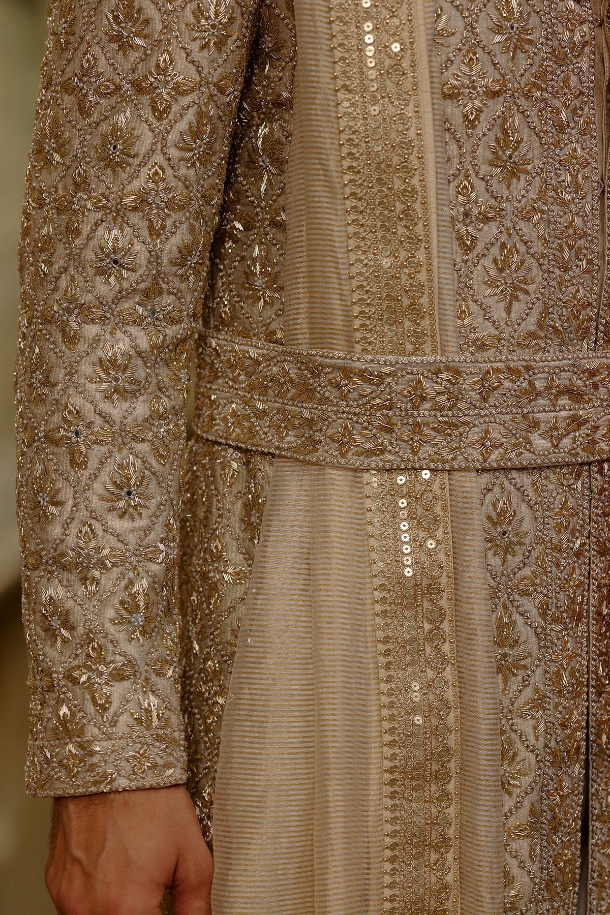 Gold Sherwani Zardozi Embroidery Set