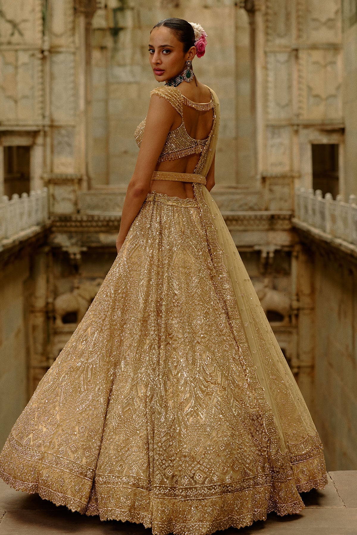 Gold Net Lehenga Set