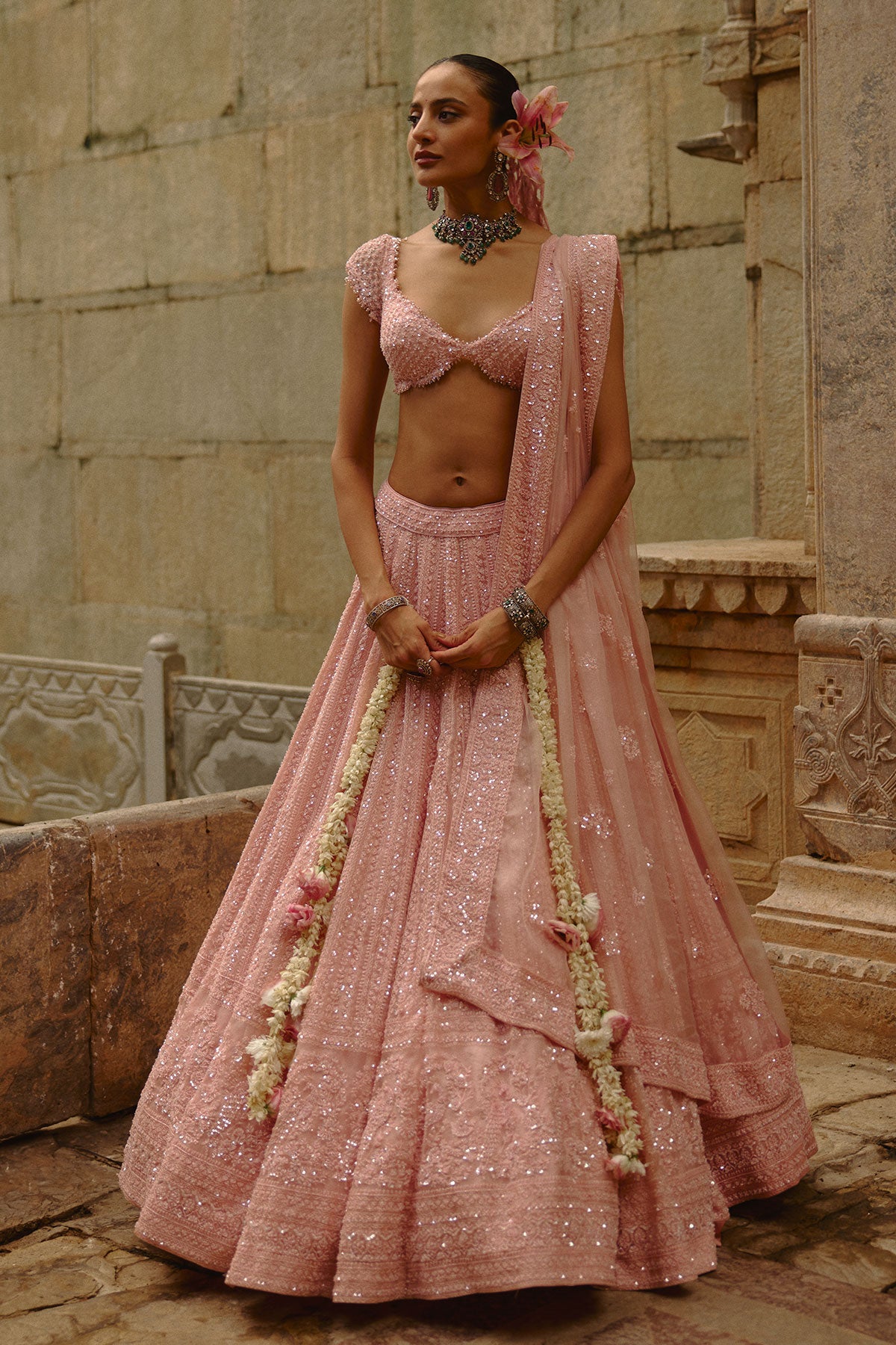 Pink Net Lehenga Set