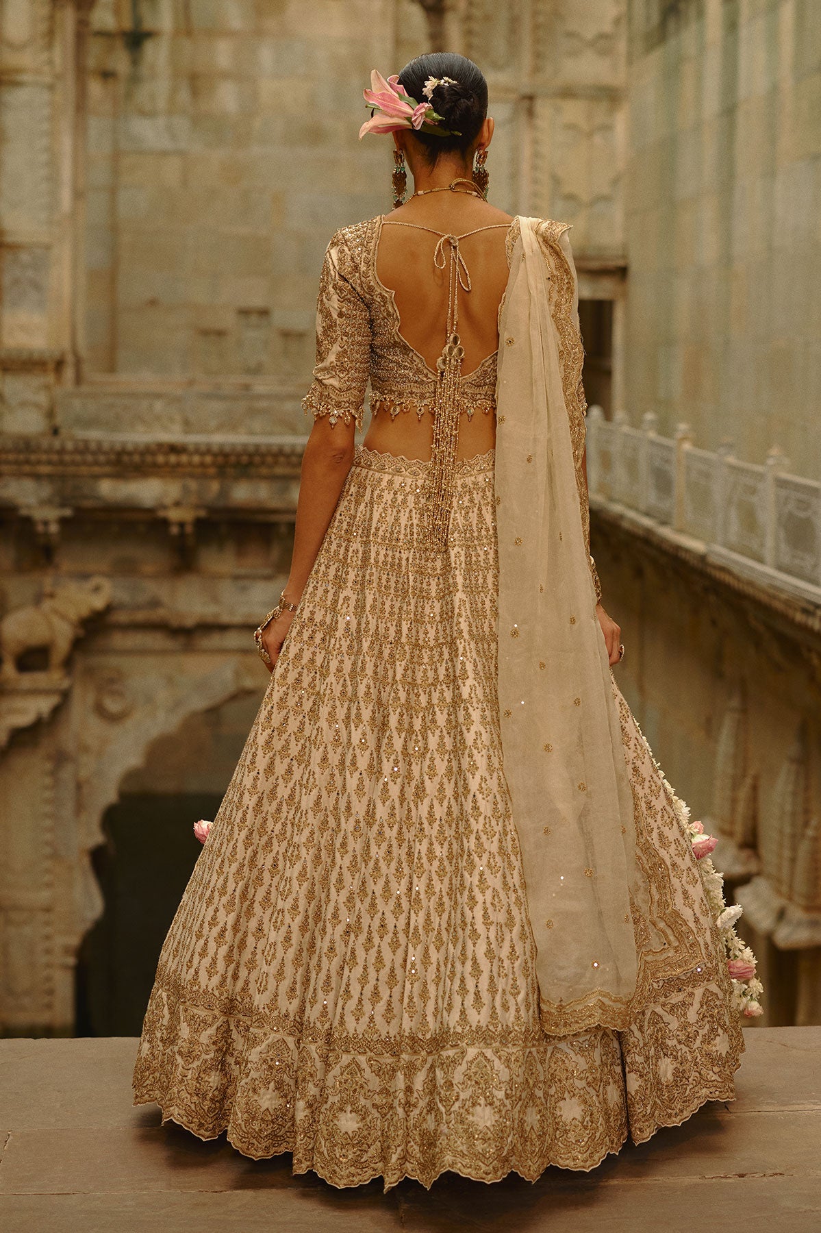 Cream Monga Lehenga Set