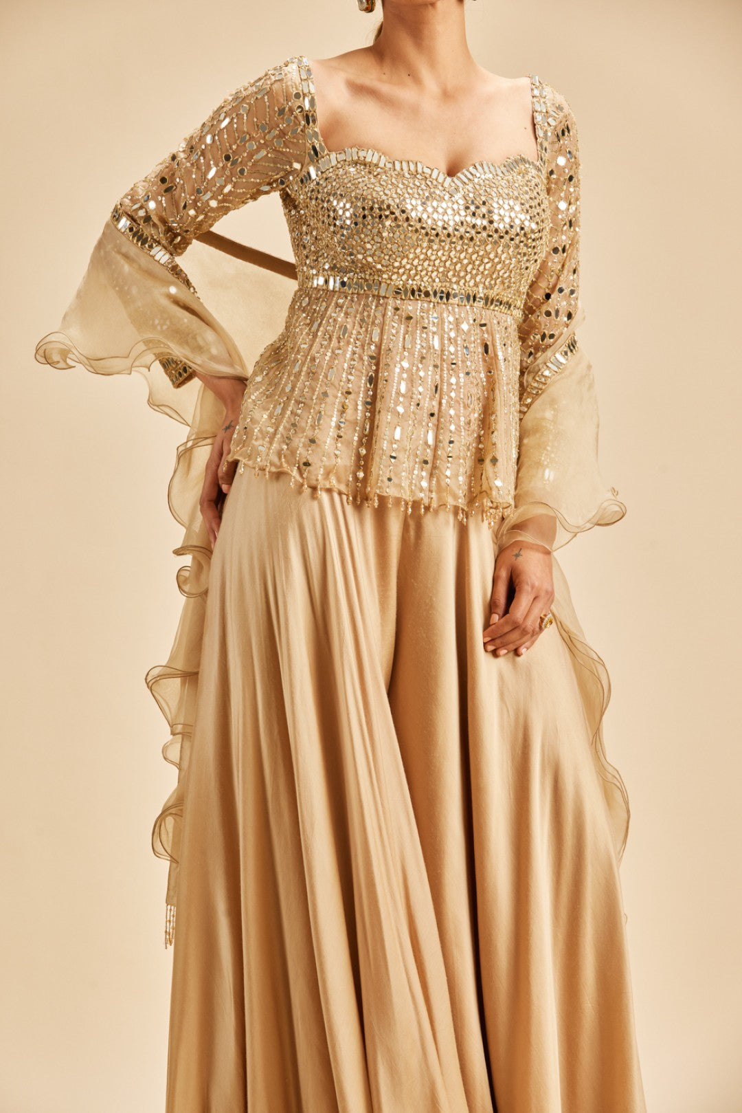 GOLD SHARARA WITH PEPLUM