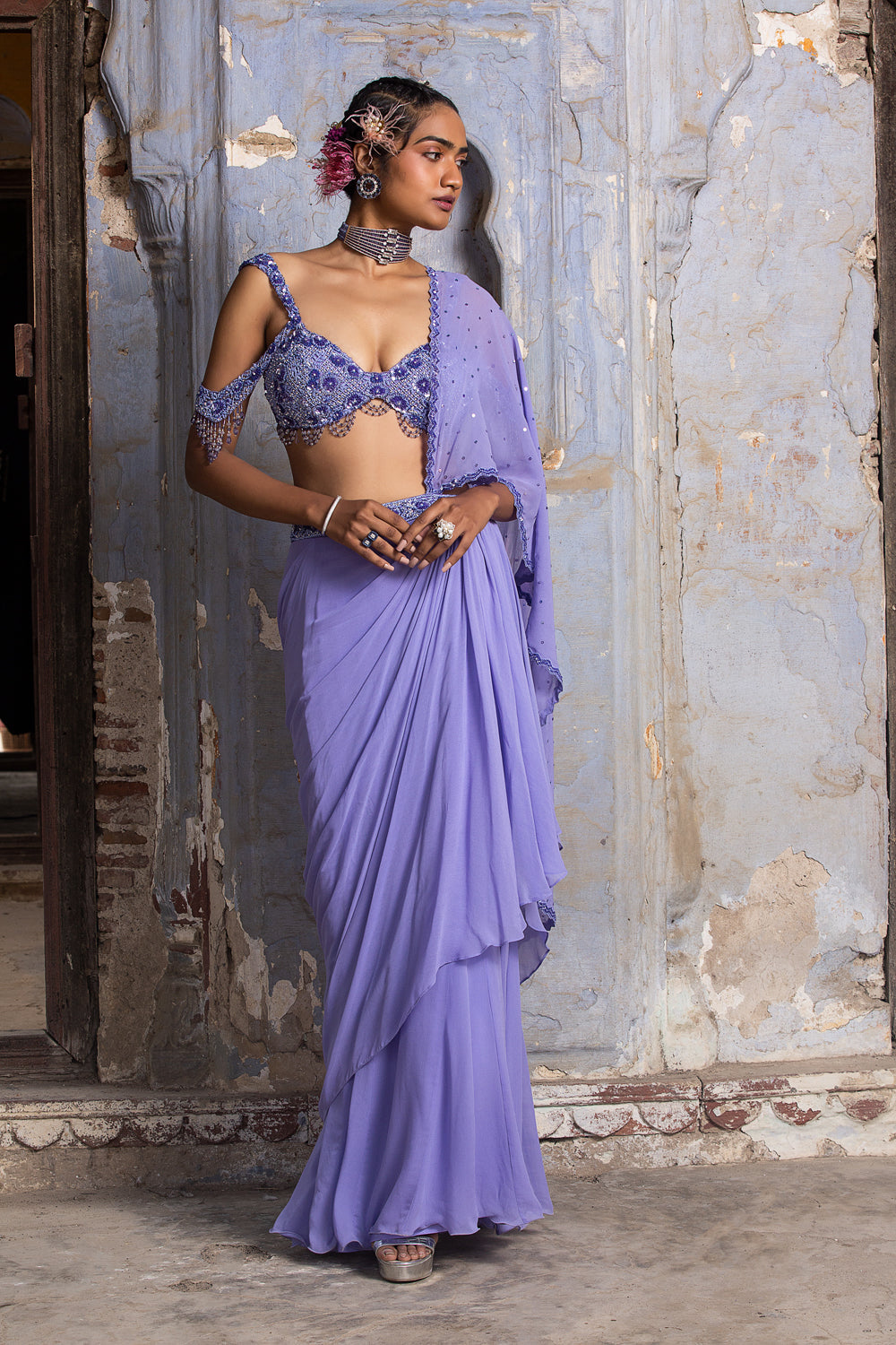 Kritika Bhardwaj In Lilac Drape Saree
