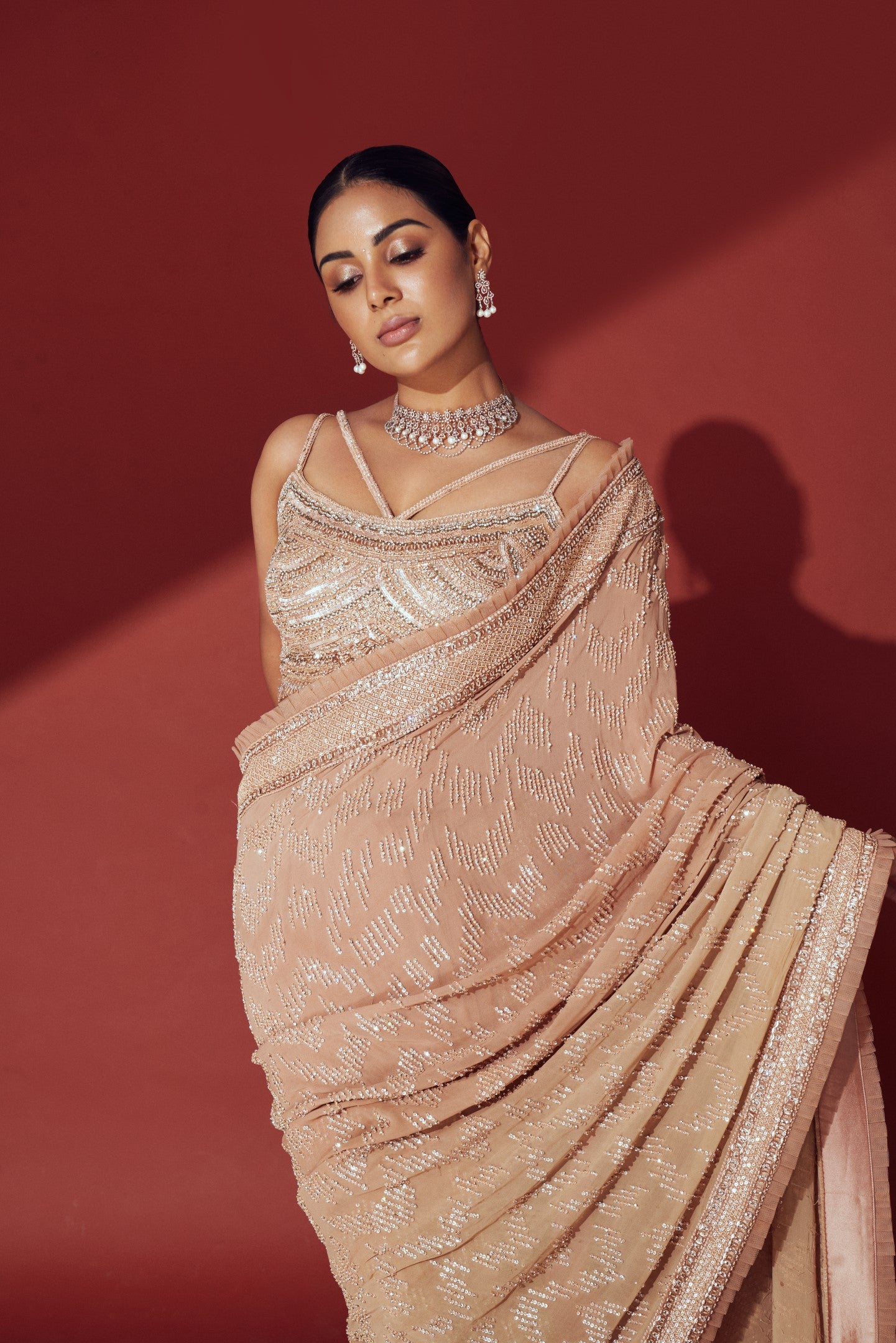 Samyukta IN Beige Georgette Ombre Saree