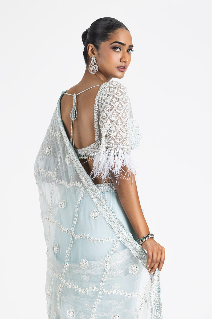 ICE BLUE SHIMMER GGT. DRAPED SAREE