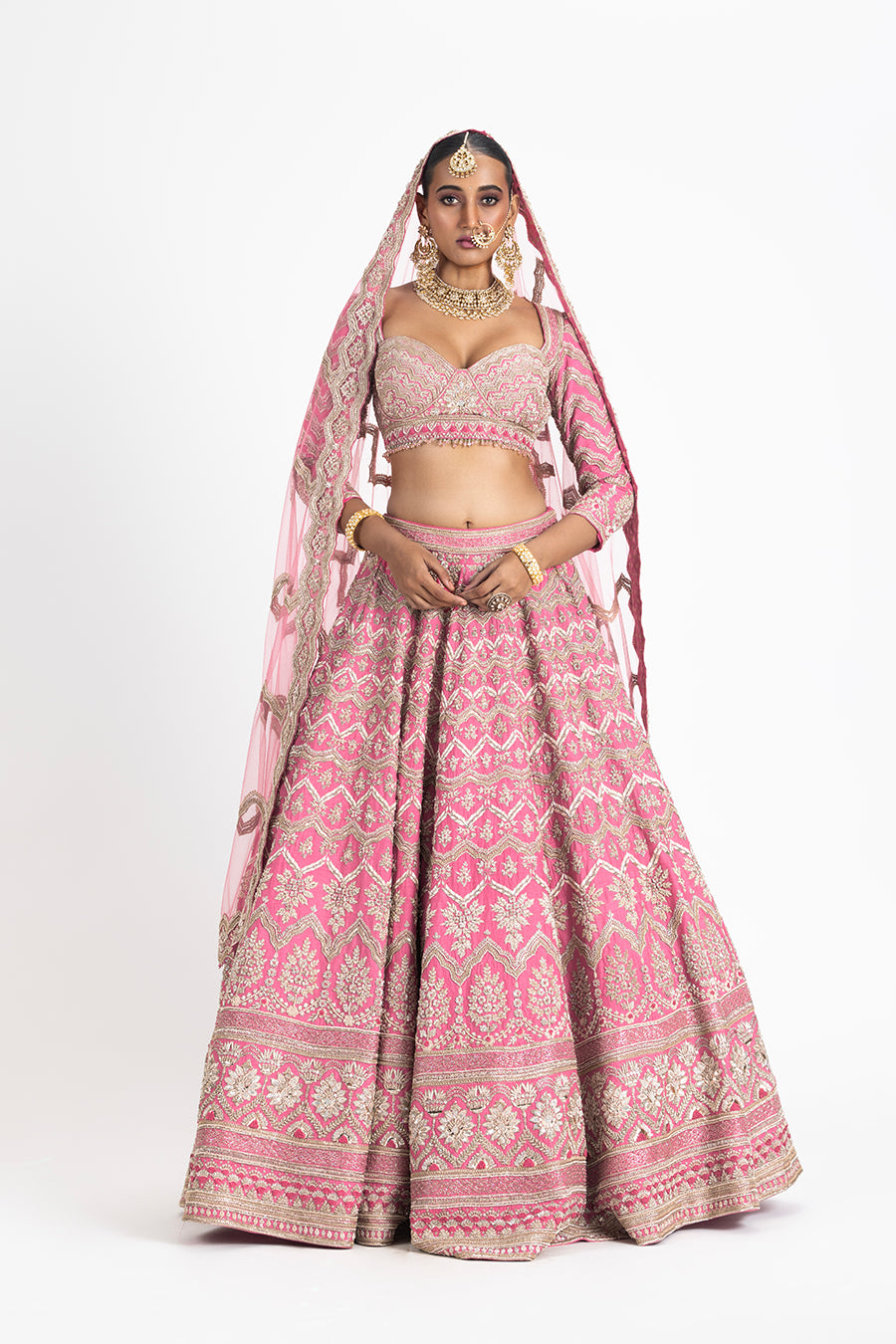 PINK RAW SILK LEHENGA SET
