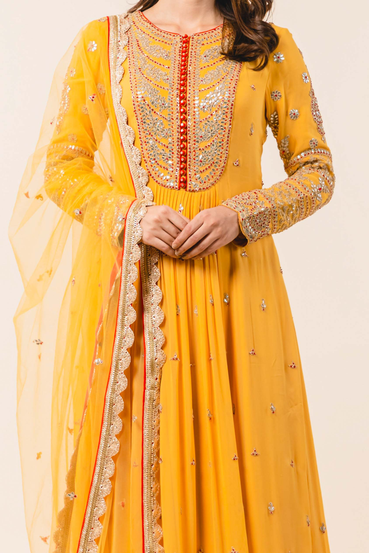 Mustard Shimmer Georgette Kalidar Sharara Set