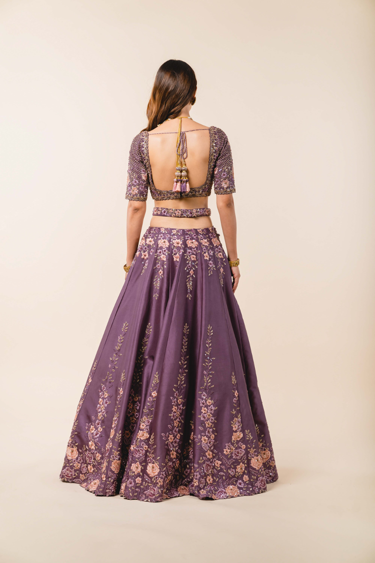 Deep Mauve Dupion Silk Lehenga Choli