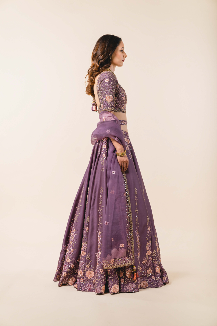 Deep Mauve Dupion Silk Lehenga Choli