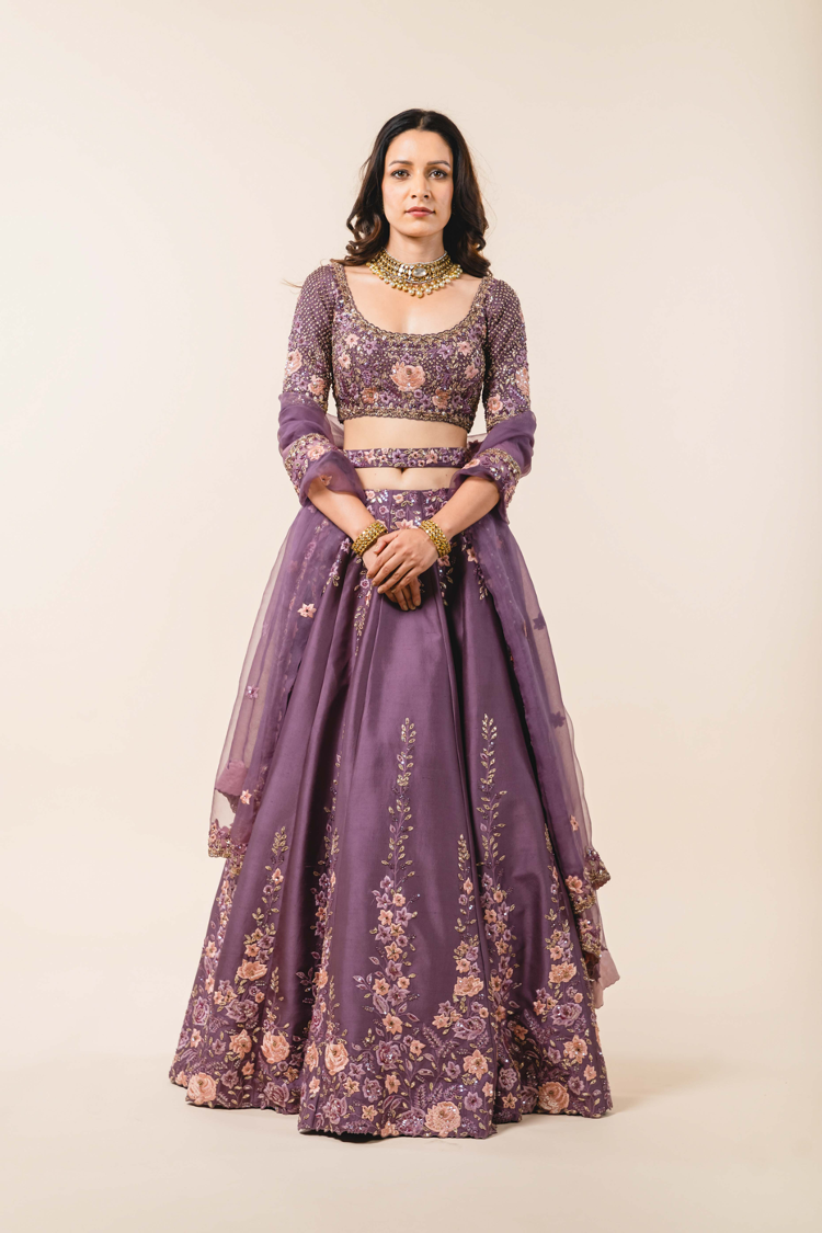 Deep Mauve Dupion Silk Lehenga Choli