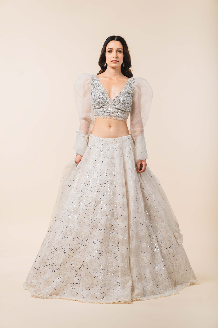 Ivory Organza Lehenga Choli Set