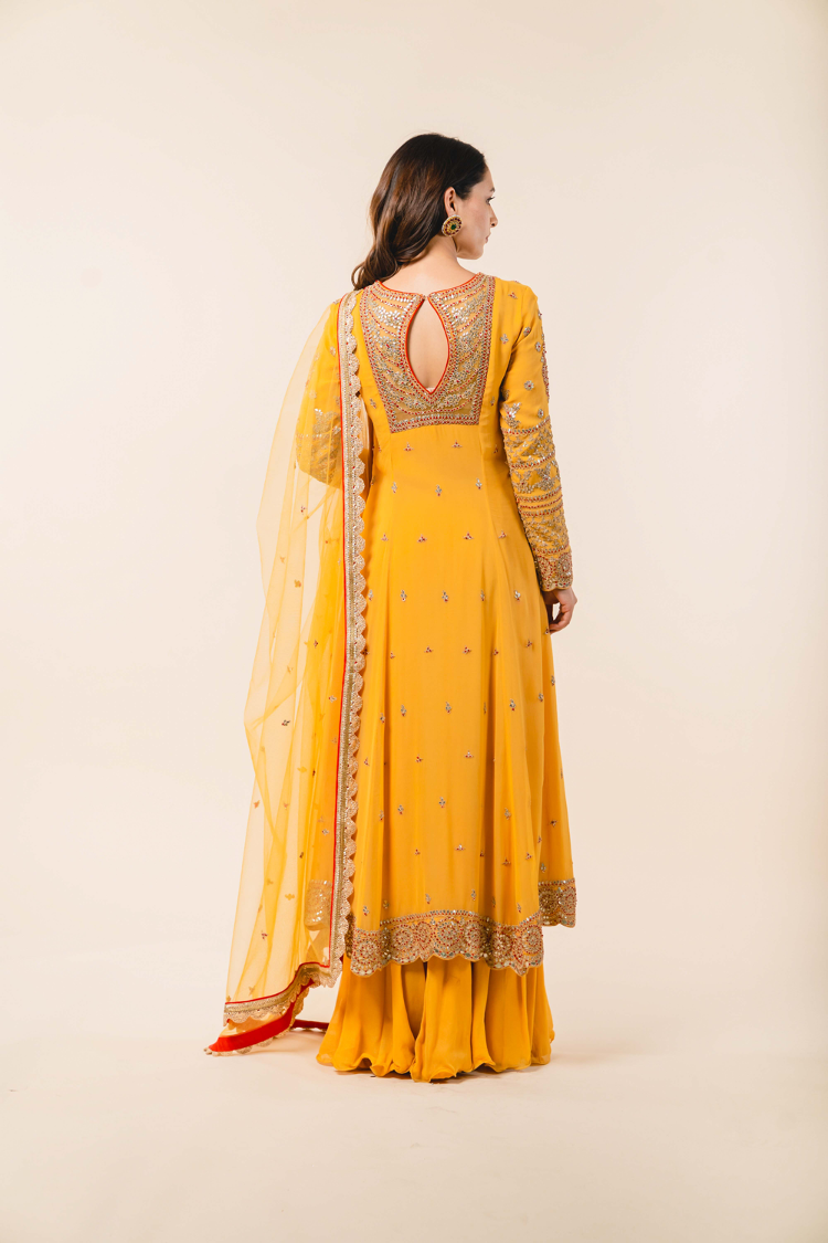 Mustard Shimmer Georgette Kalidar Sharara Set