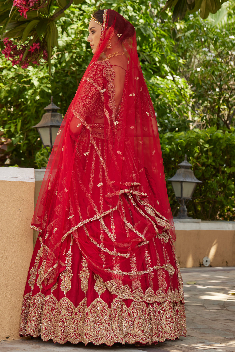 Cardinal Red Raw Silk Lehenga With Tulle Dupatta and Optional Second Dupatta