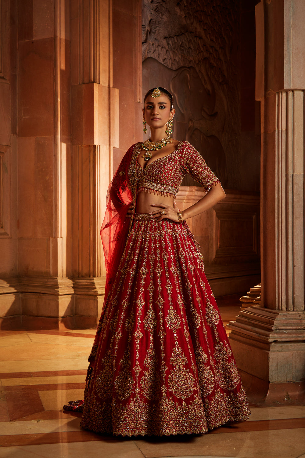 Deep Red Bridal Lehenga Choli Set