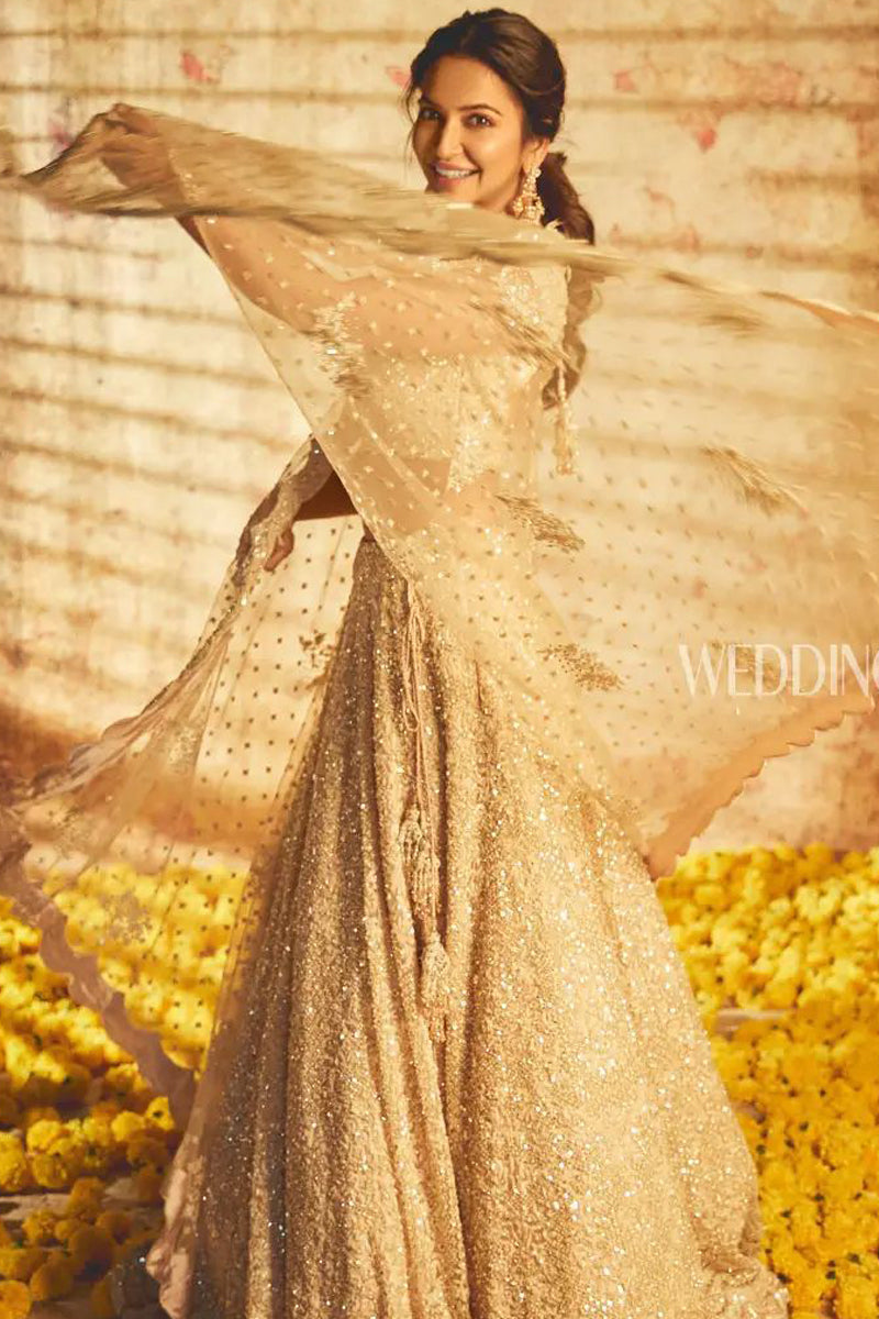 Kriti Kharbanda in Blush Tulle Lehenga Set