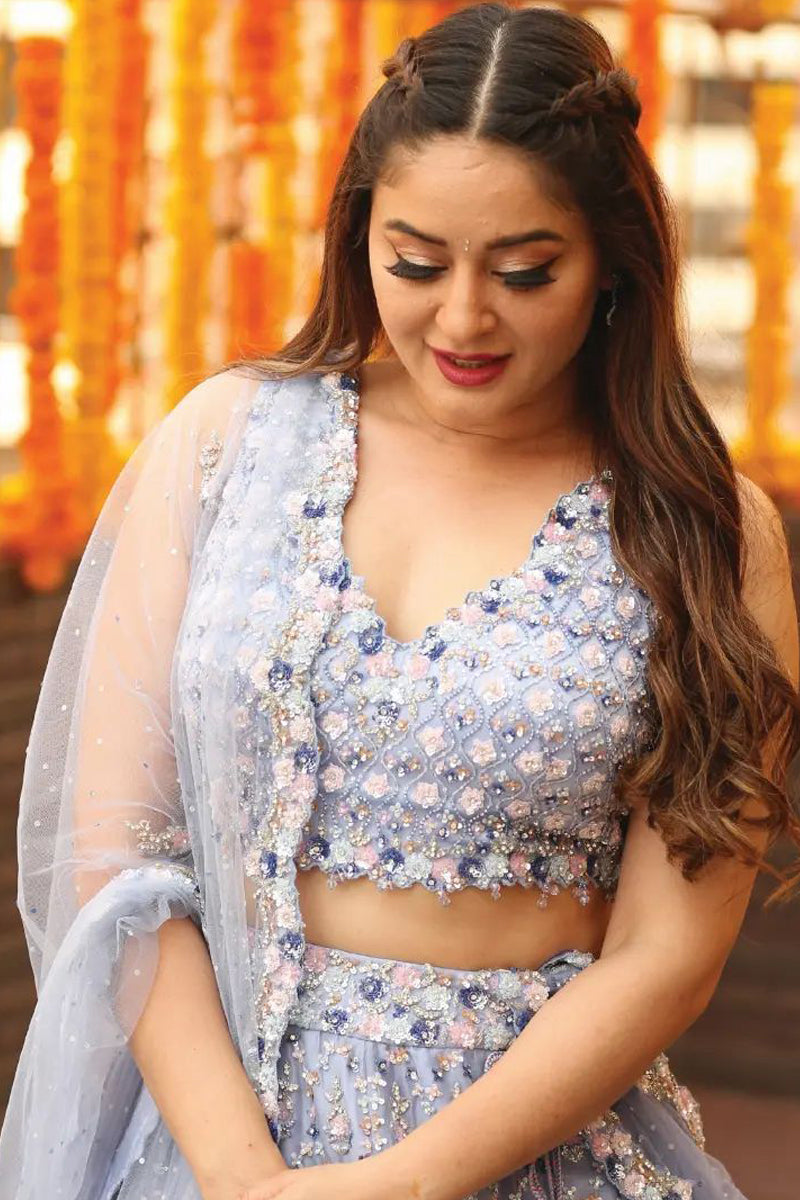 Mahhi Vij in Blue Ombré Organza Lehenga Set