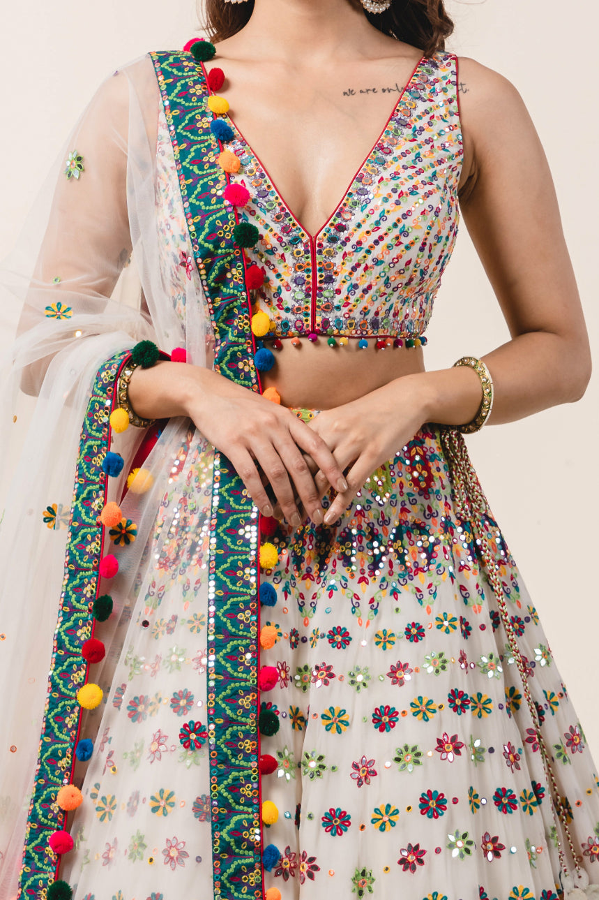 Ivory Georgette Lehenga Choli Set