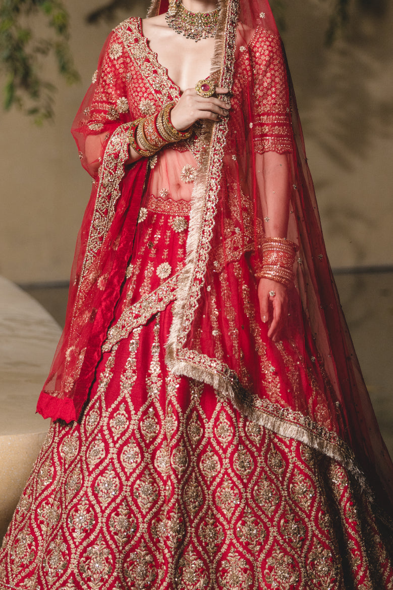 SCARLET SILK LEHENGA CHOLI SET