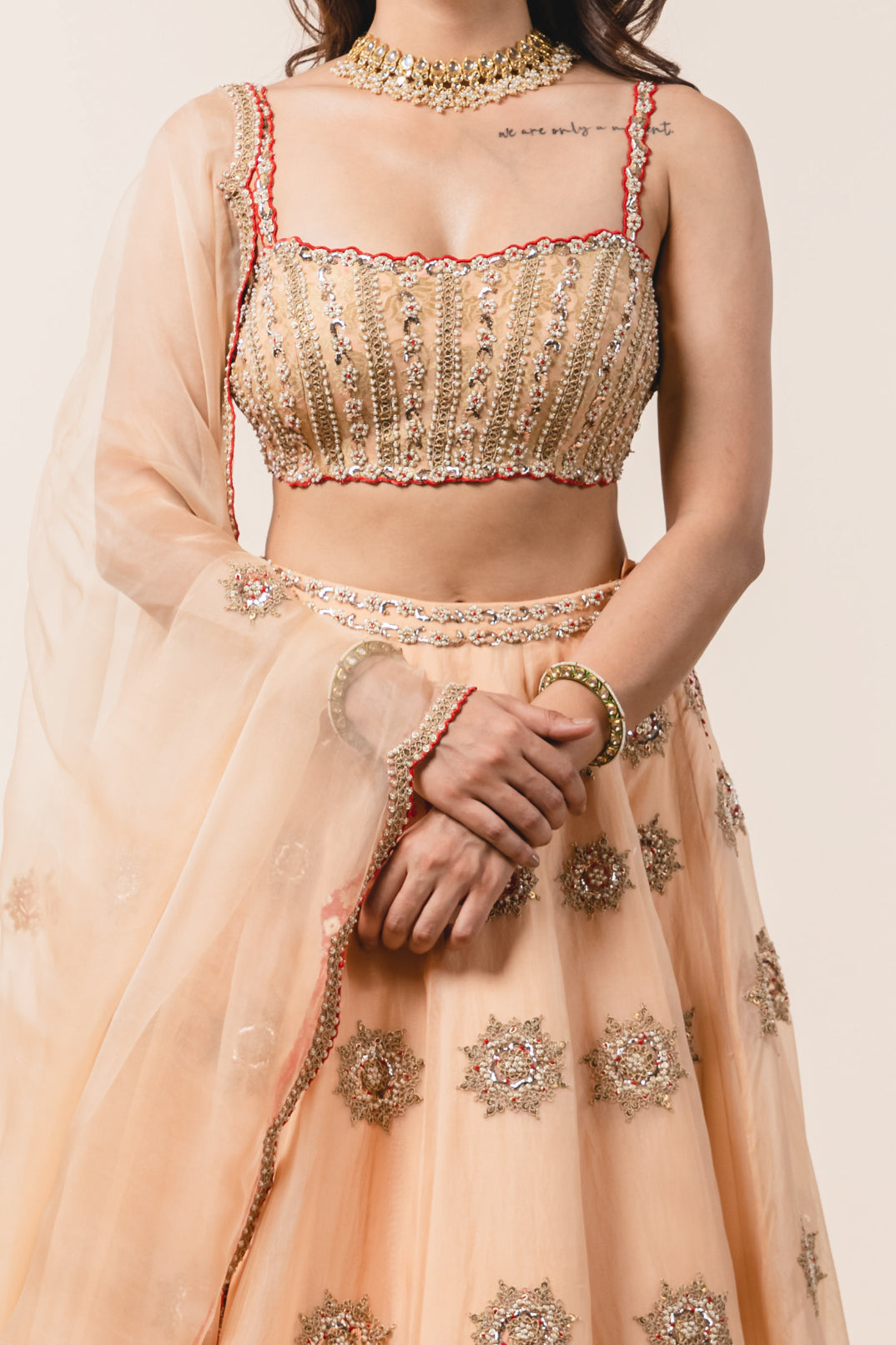 Peach Organza Lehenga Choli Set