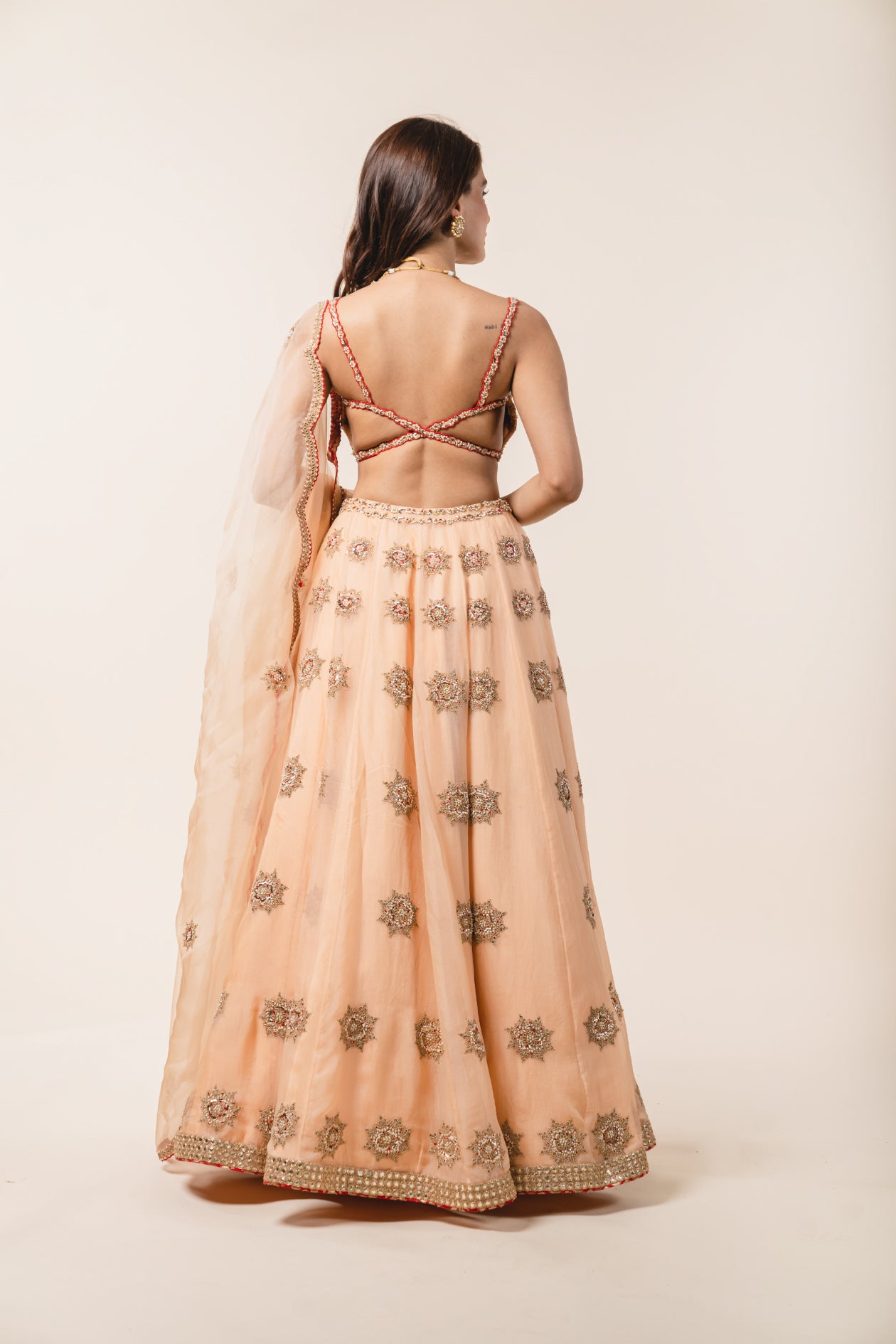 Peach Organza Lehenga Choli Set