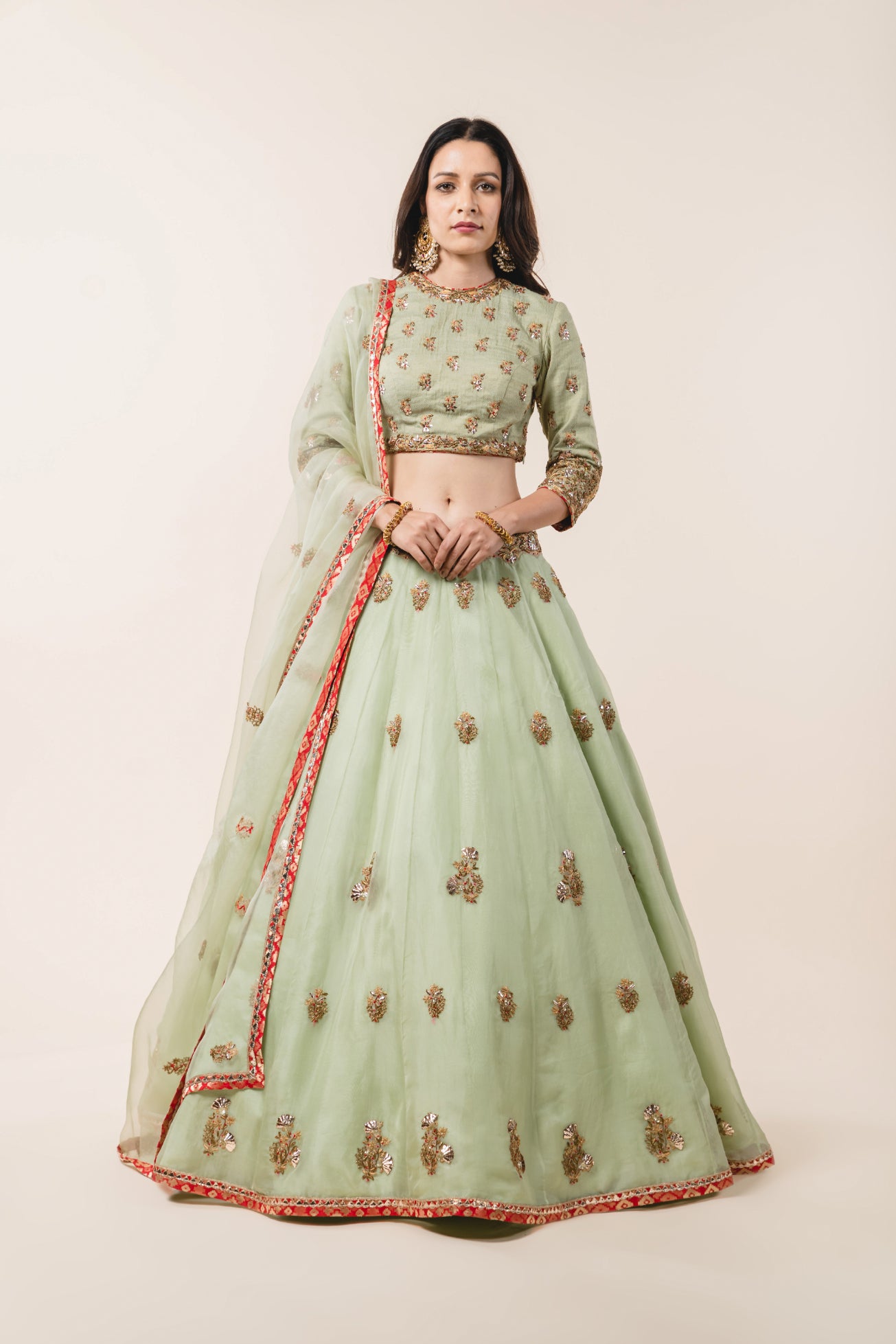 Pastel Green Organza Lehenga Set