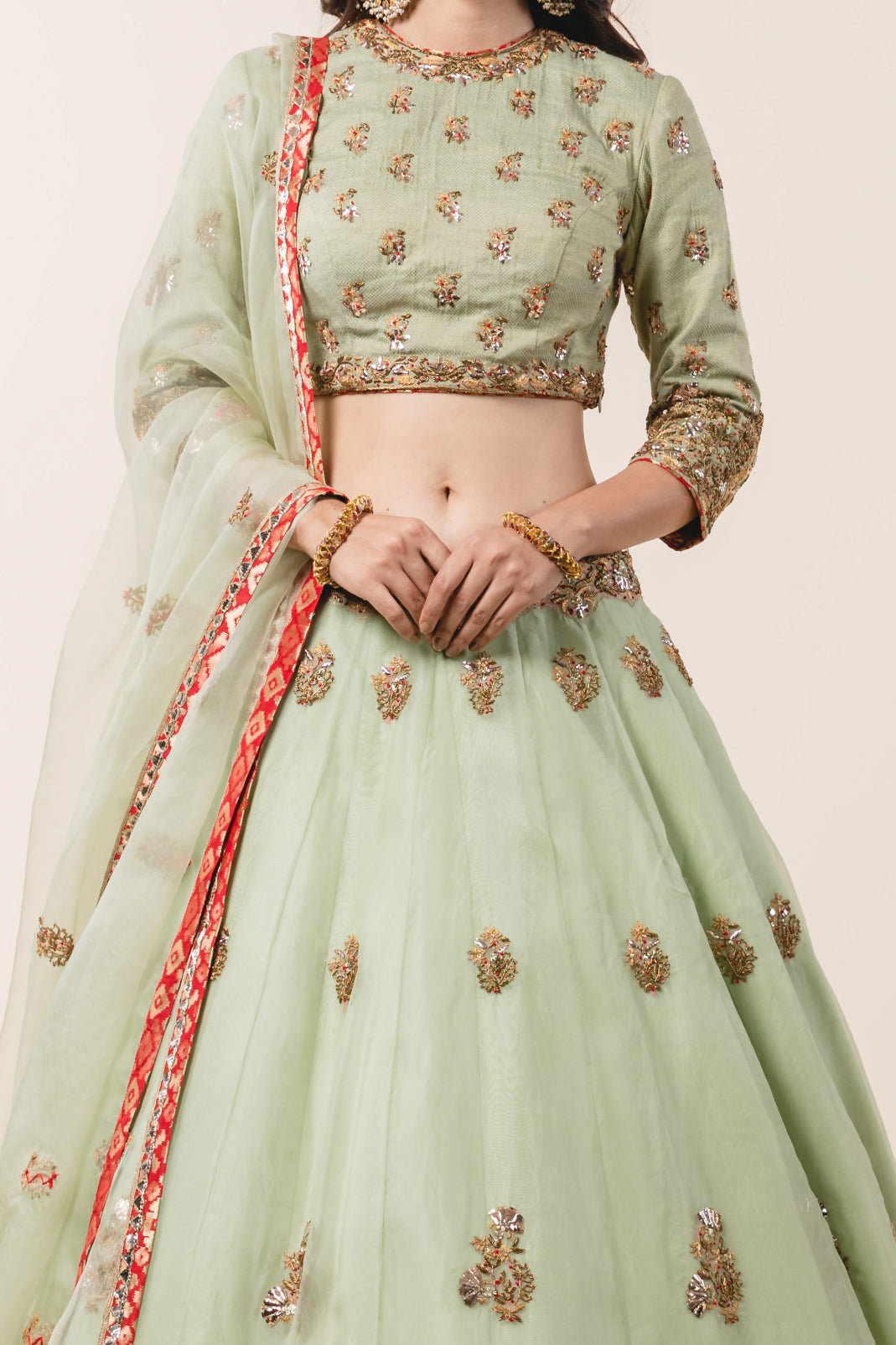 Pastel Green Organza Lehenga Set