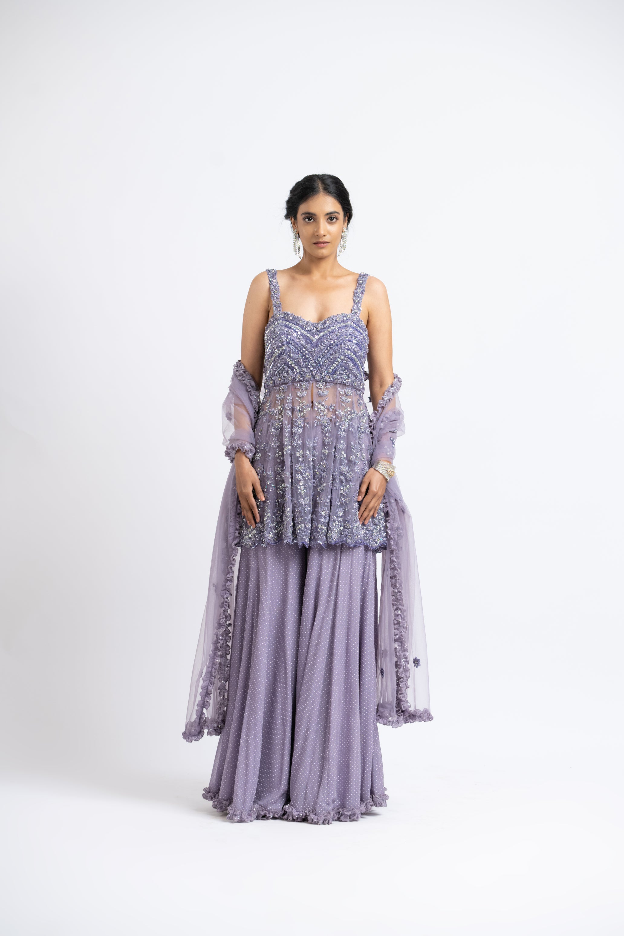 Smoky Lilac Peplum Sharara Set