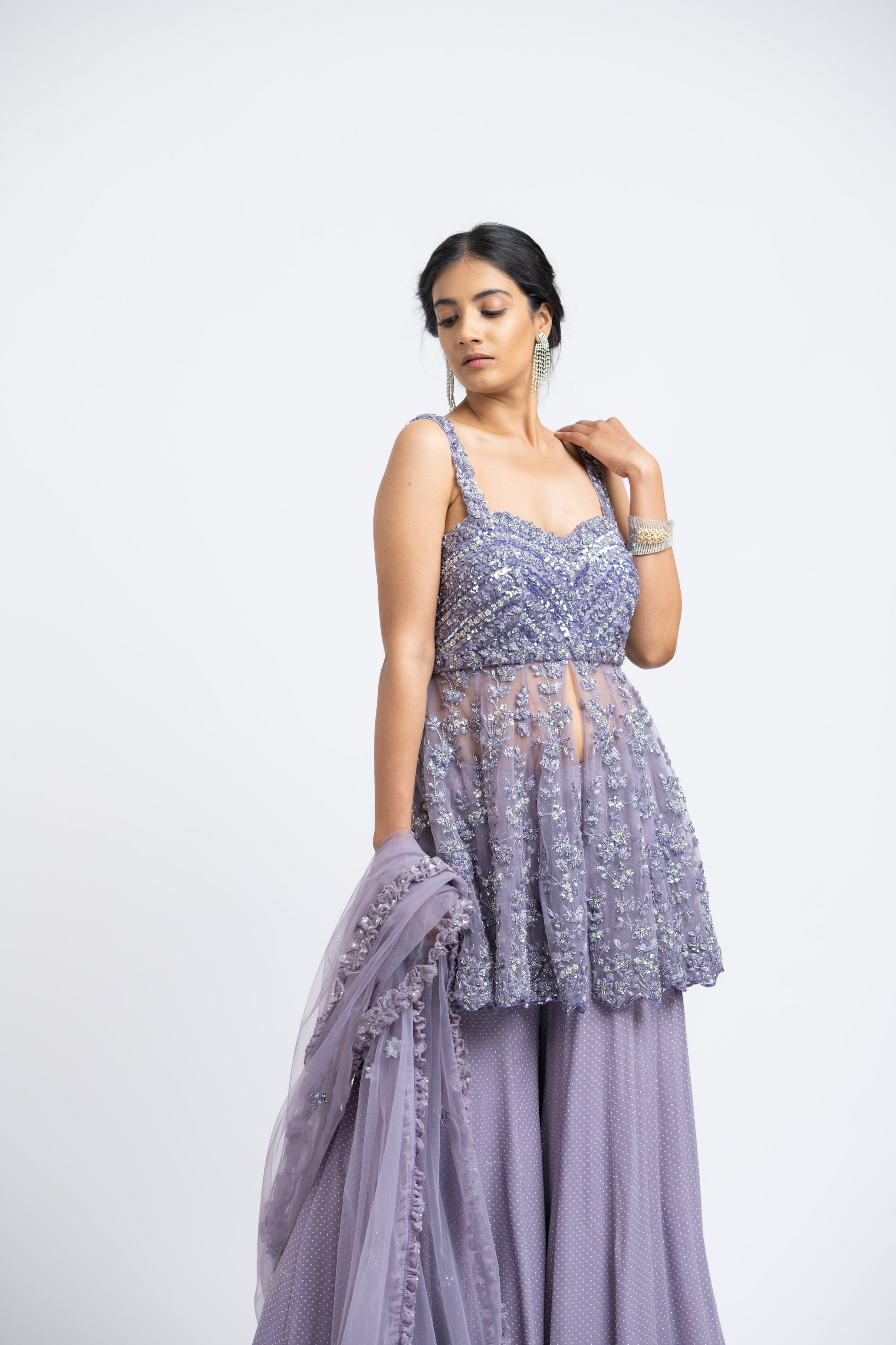 Smoky Lilac Peplum Sharara Set