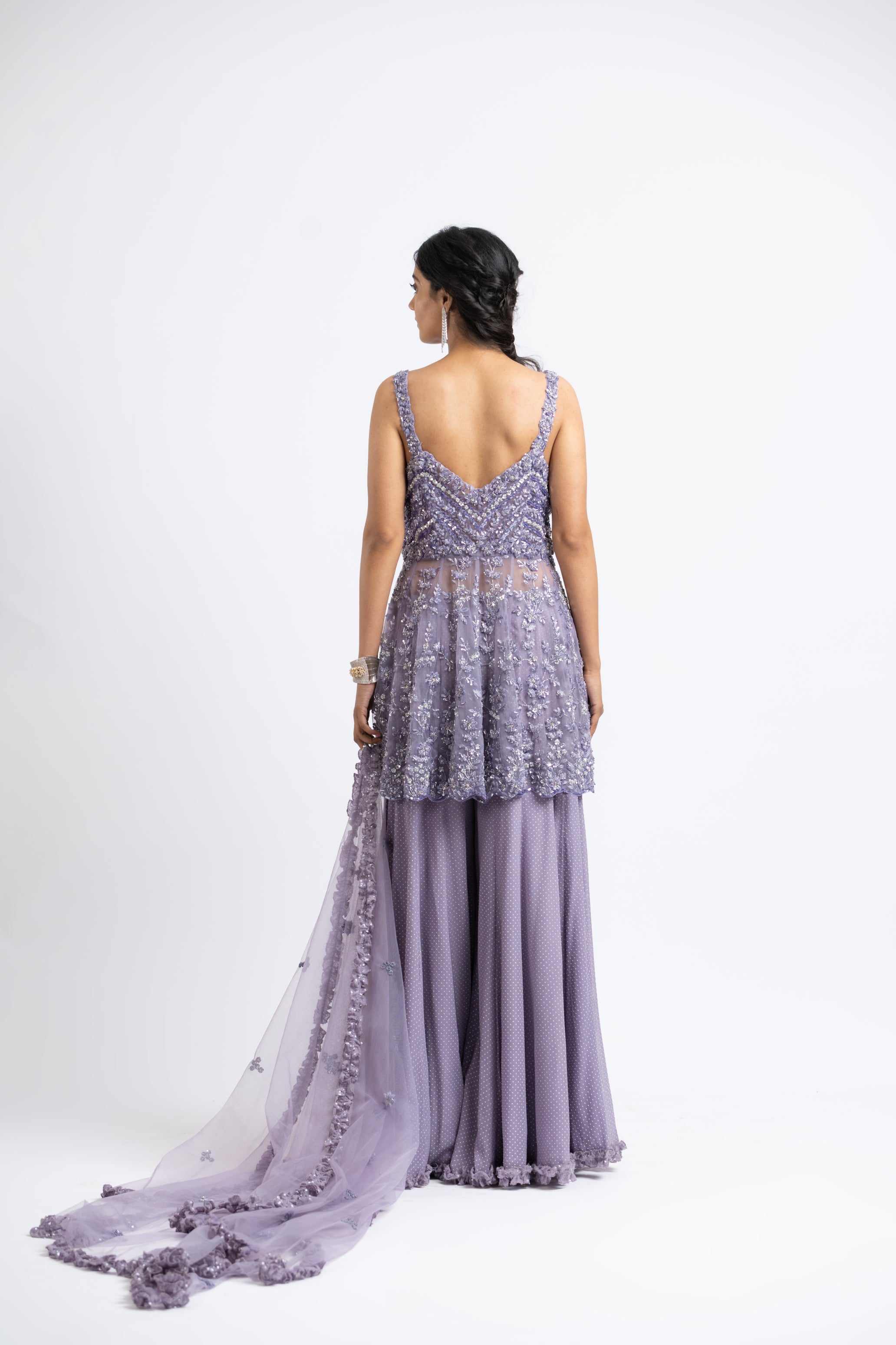 Smoky Lilac Peplum Sharara Set