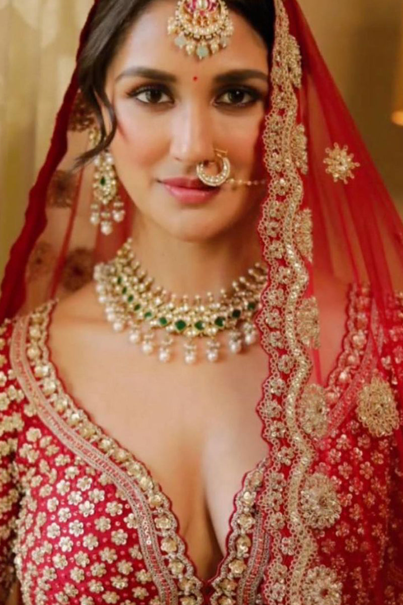 Nikita Dutta in Red Raw Silk Lehenga Set