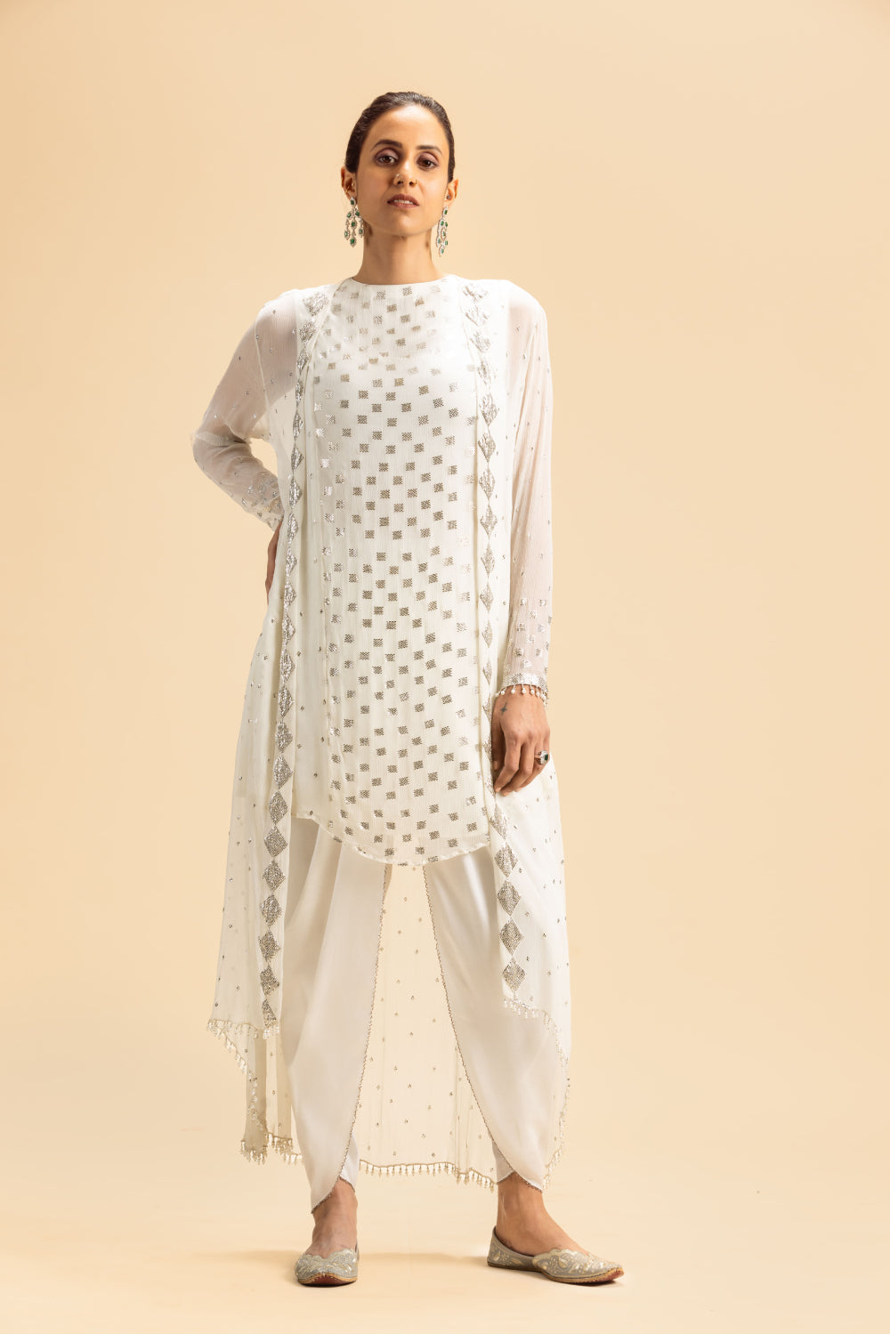 Off White Jaclet And Dhoti Set