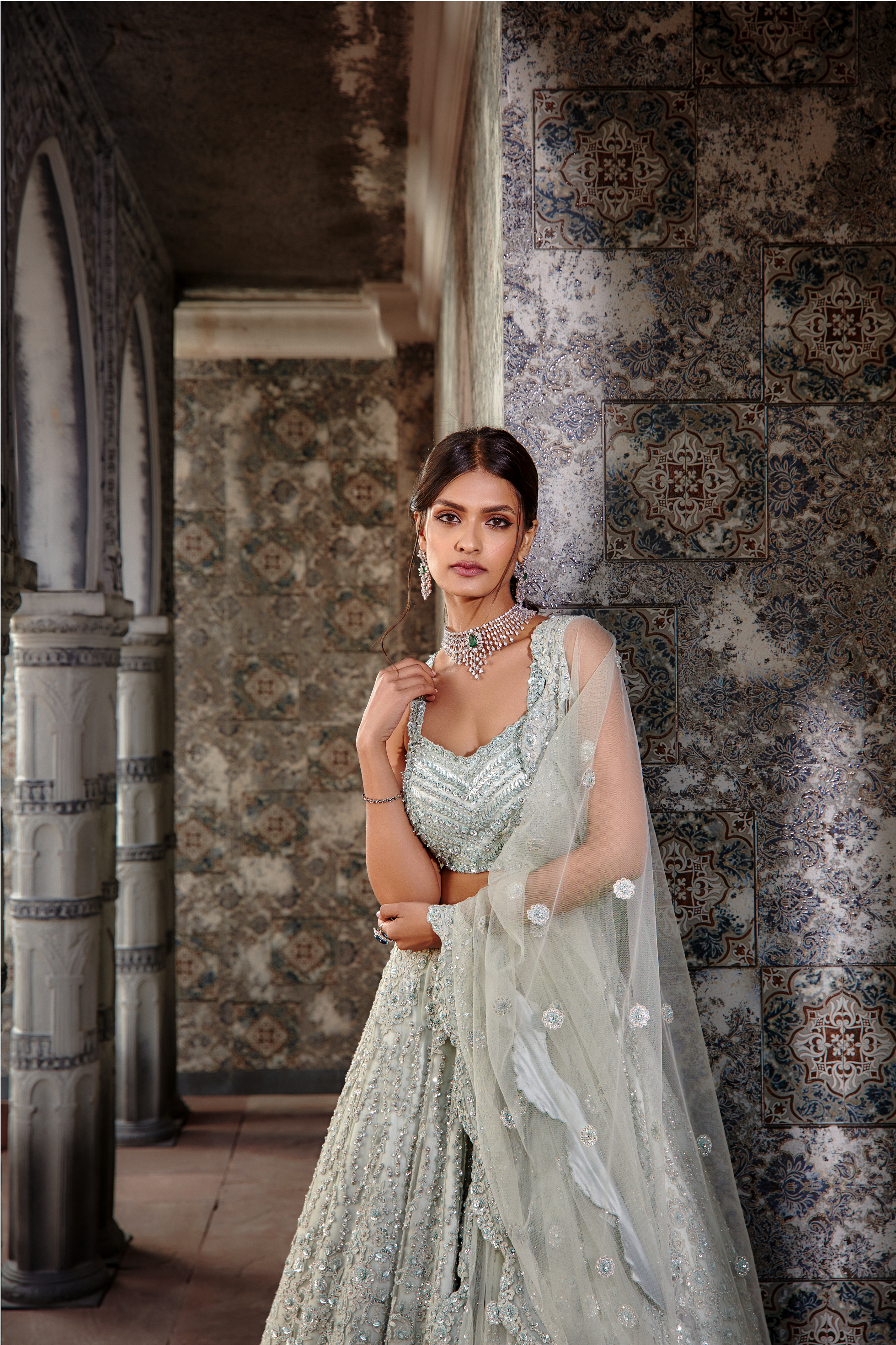 Sage Green Net Ari Lehenga Set