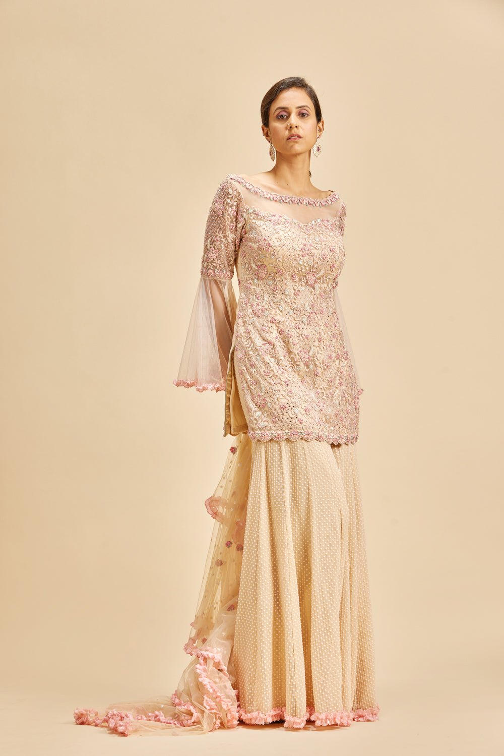 Blush Pink Bell Sleeve Garara Set