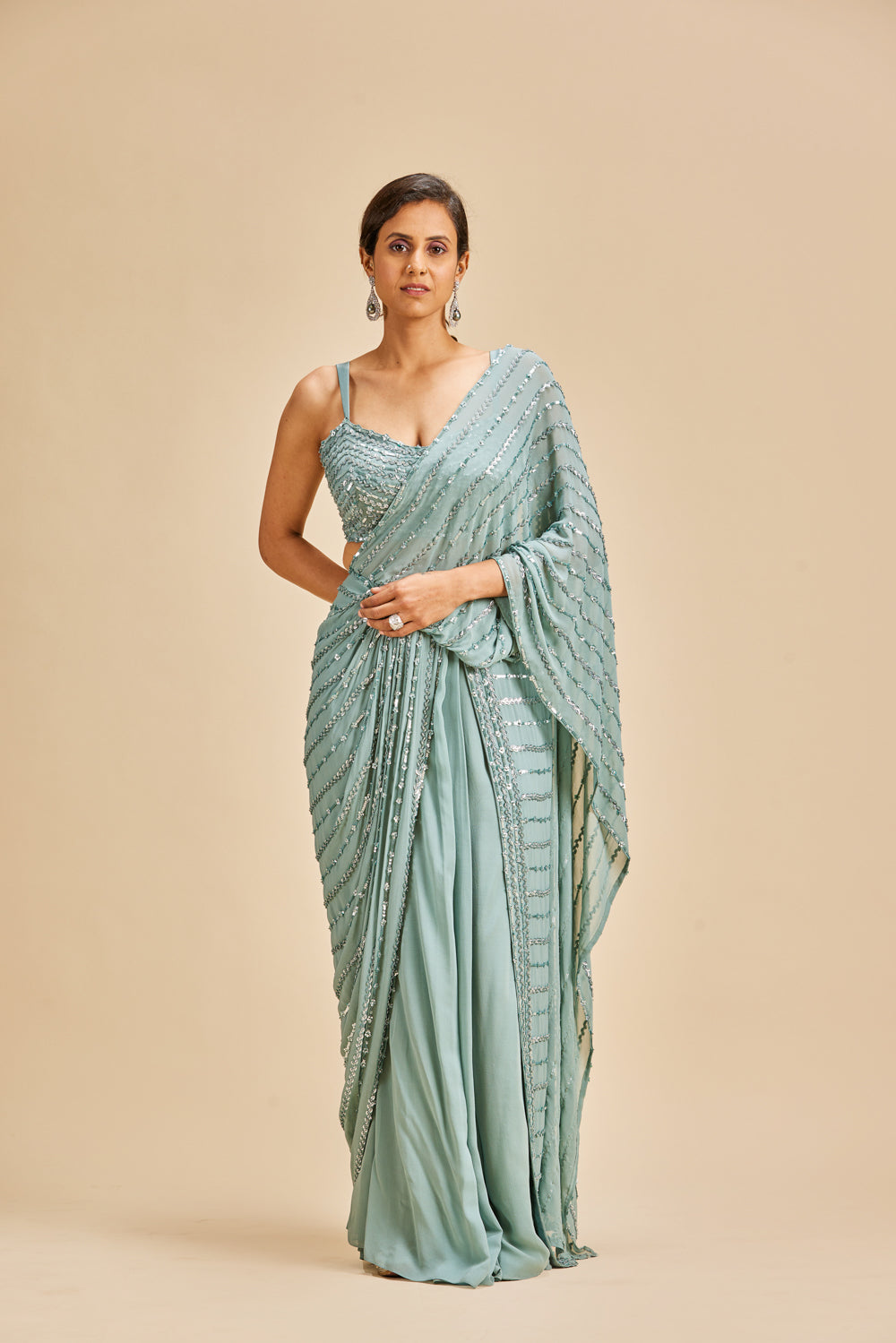 Jade Green Drape Saree