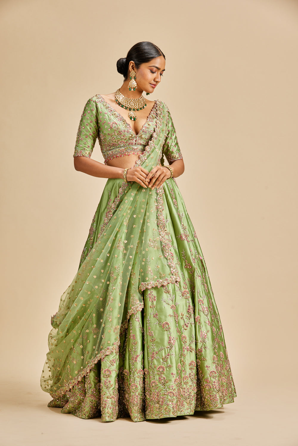 Jade Green Lehenga Choli Set 6XL