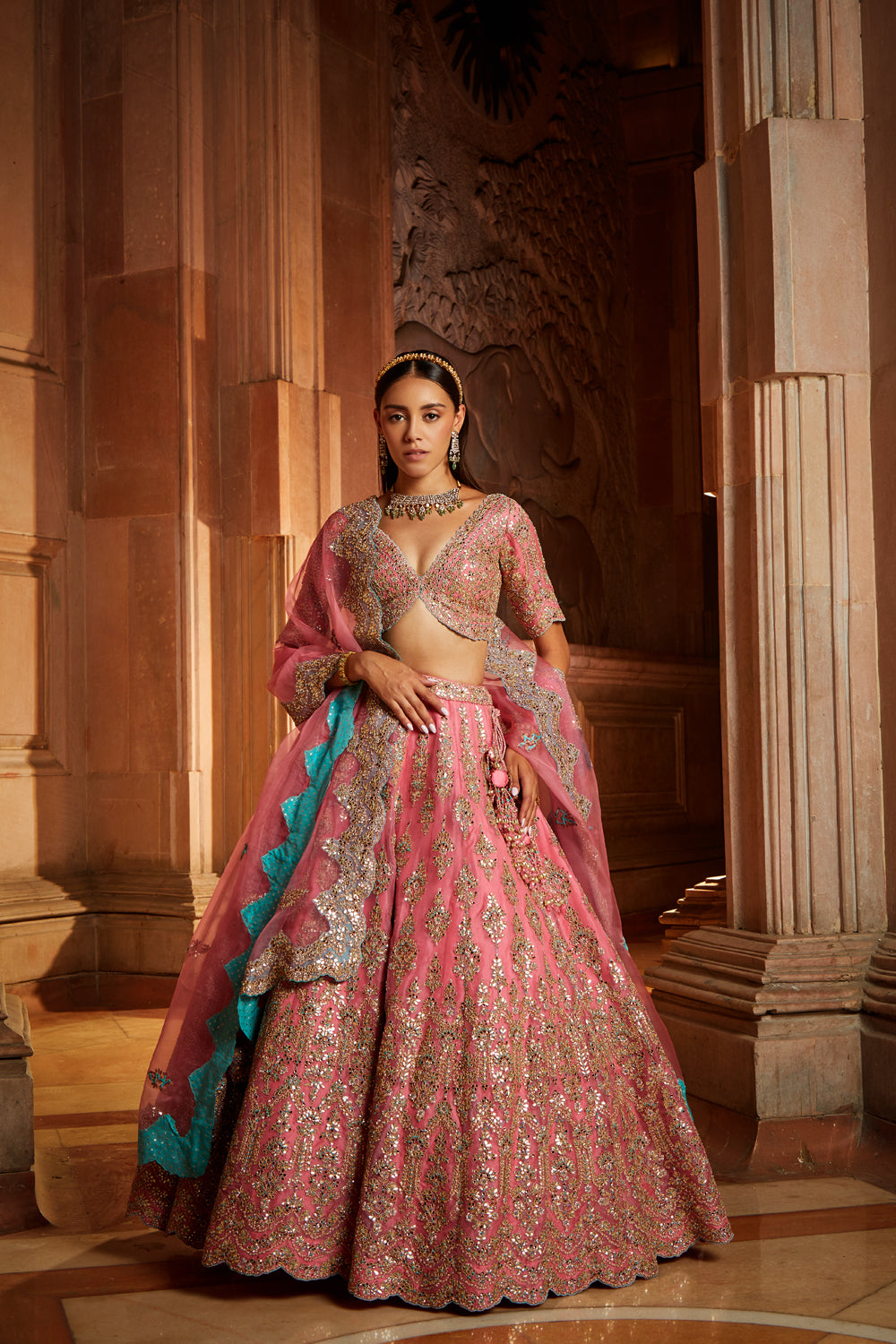 Rose Pink Organza Lehenga Choli Dupatta Set