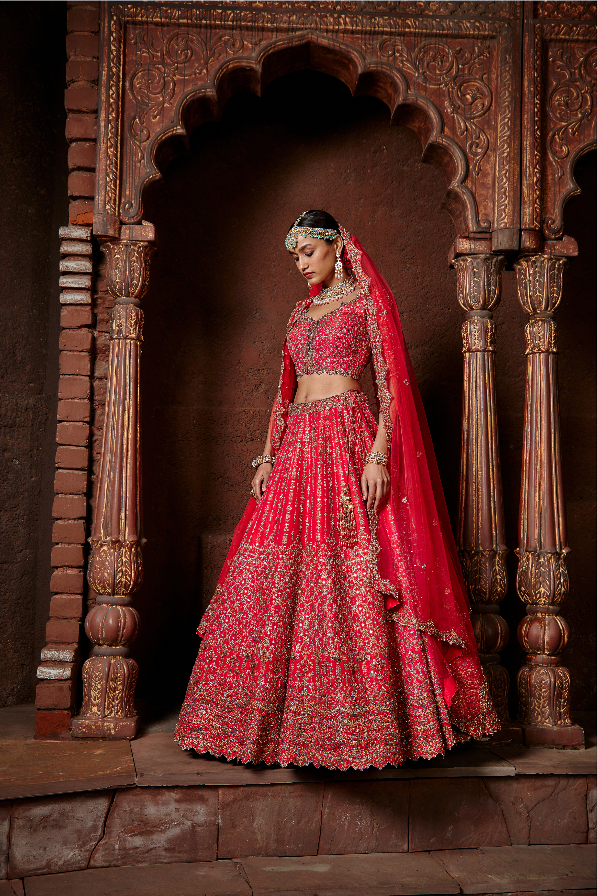 Fuchsia Red Raw Silk Lehenga