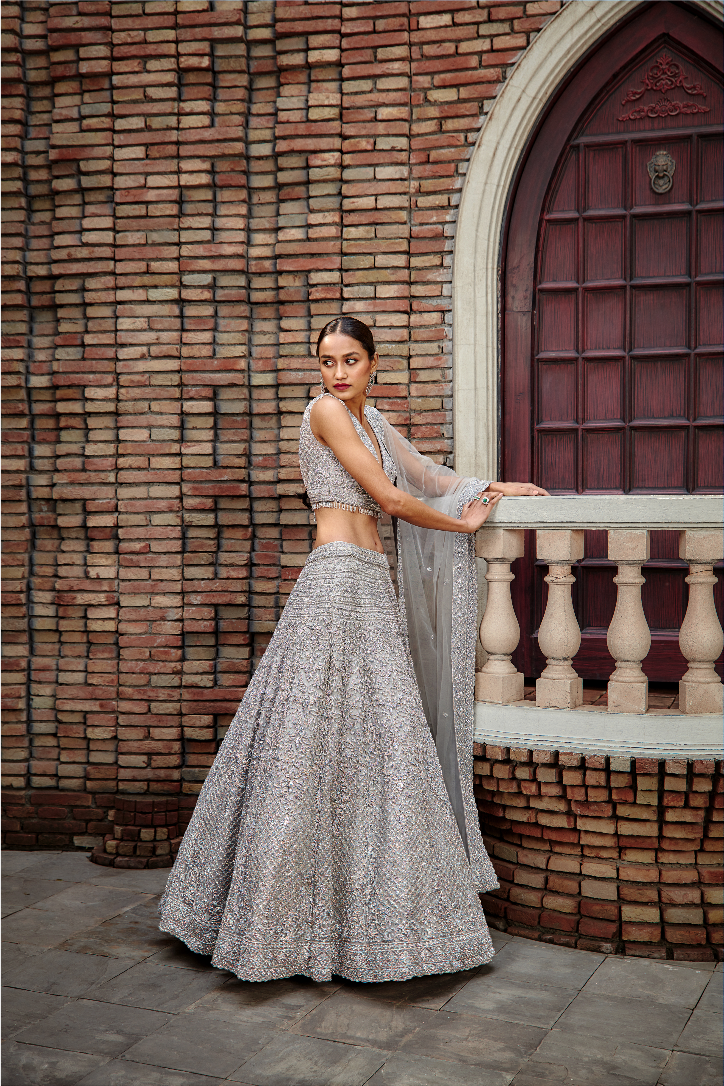 Silver Grey Tulle Lehenga Set
