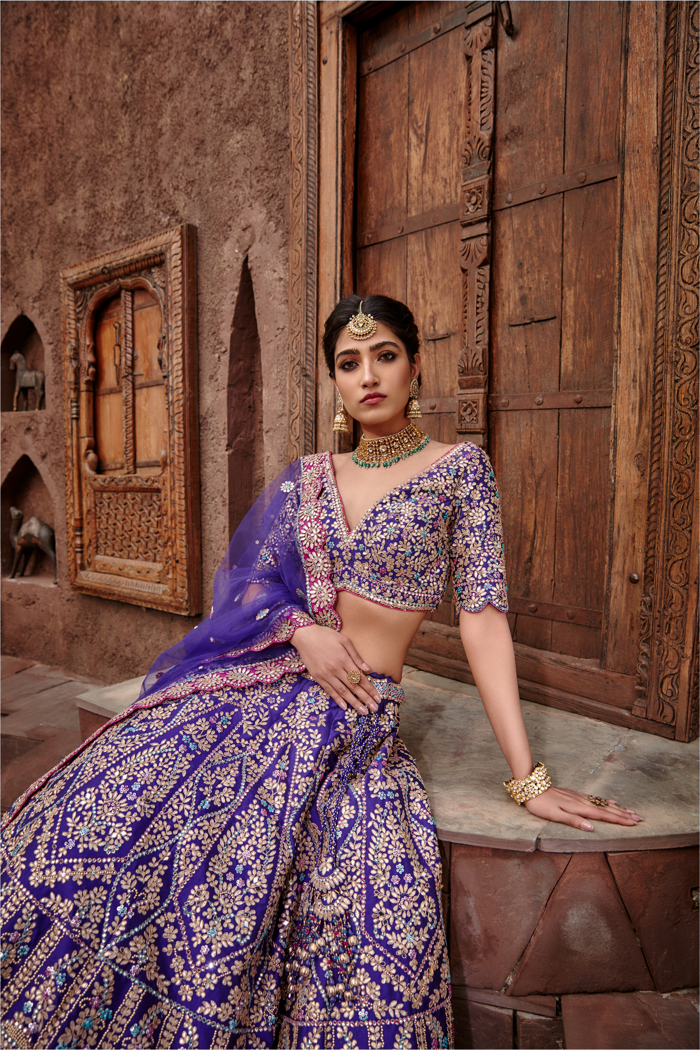 Purple Taffeta Lehenga Choli Gota Work