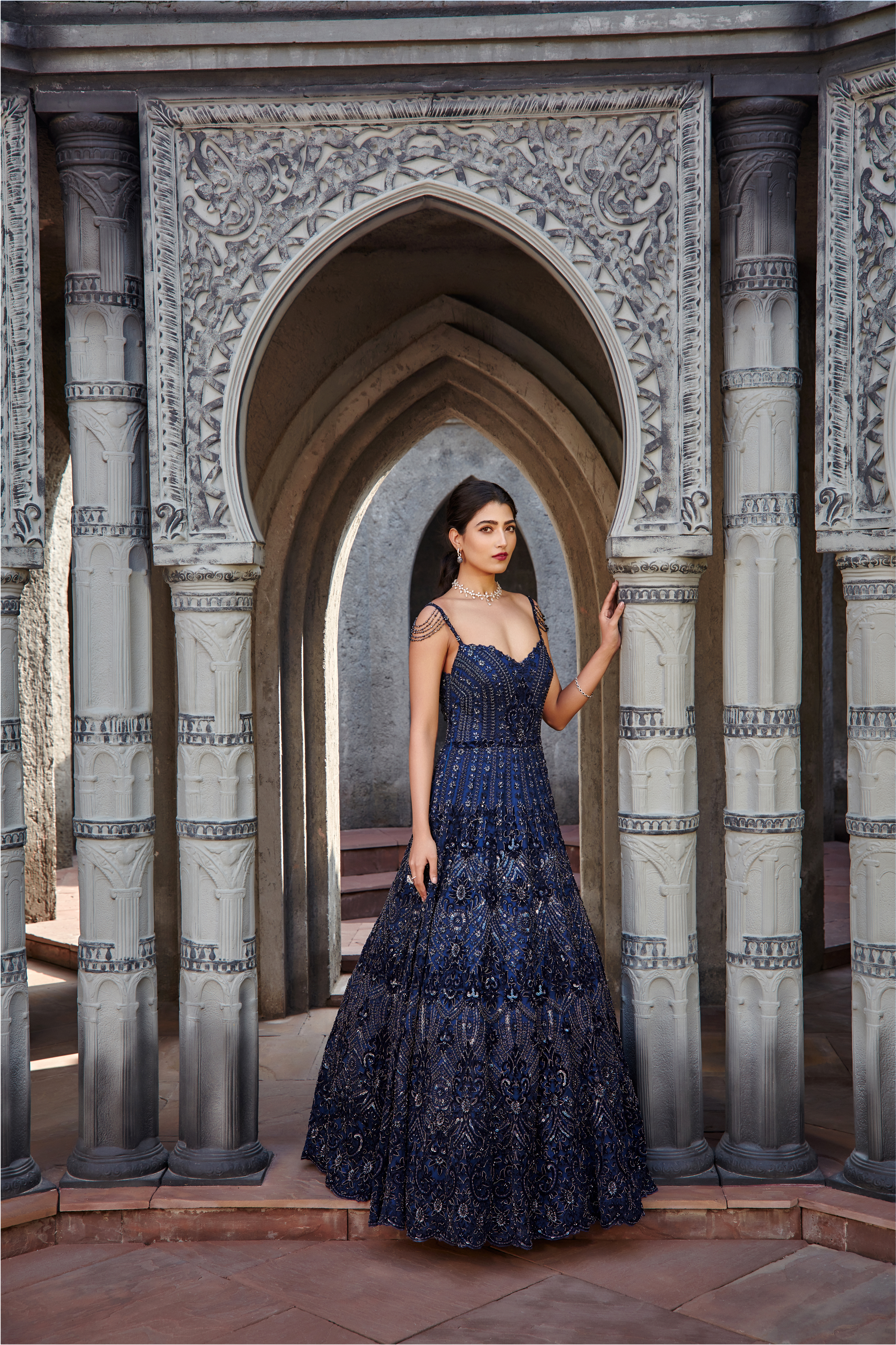 Navy Blue Tulle Gown