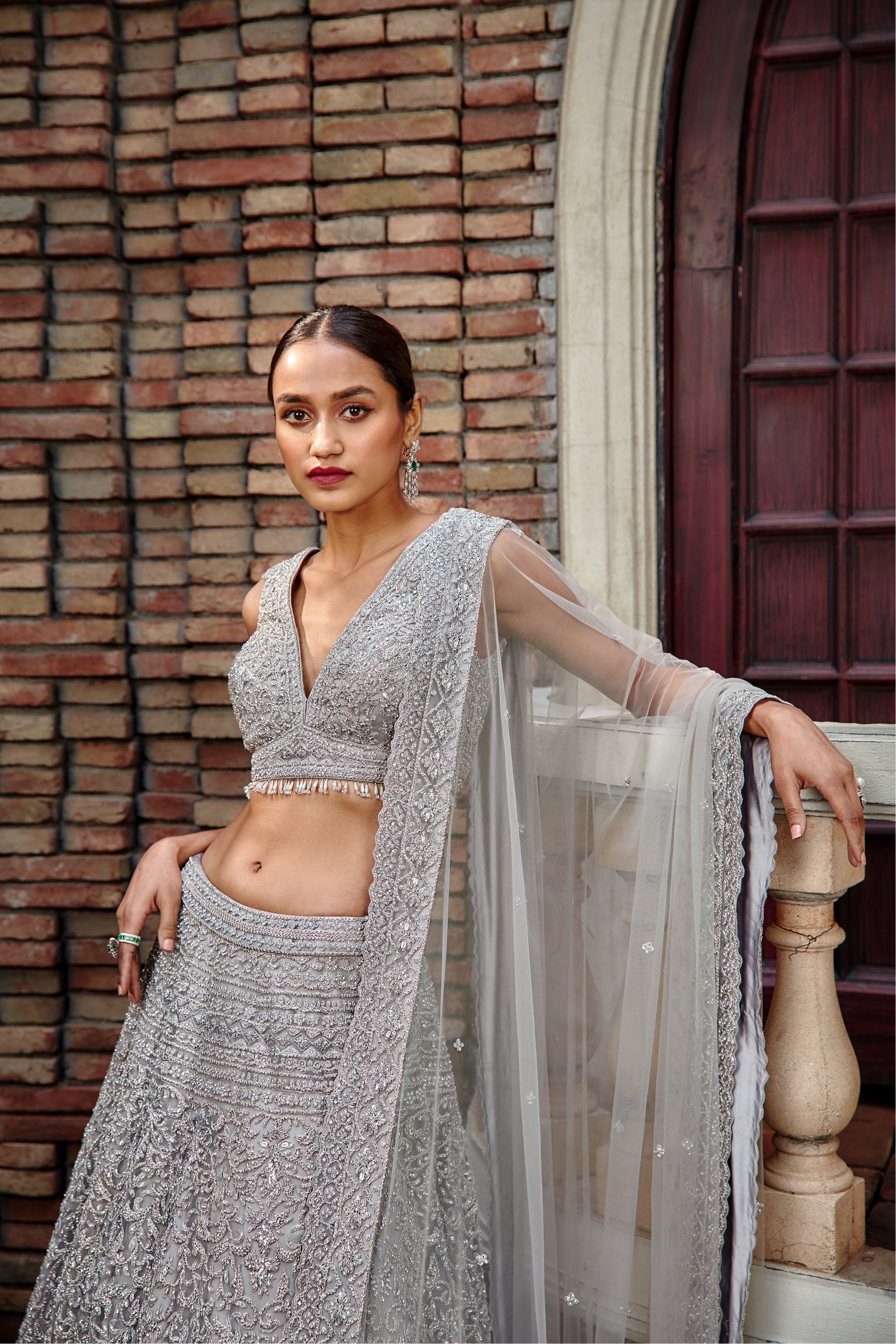 Silver Grey Tulle Lehenga Set