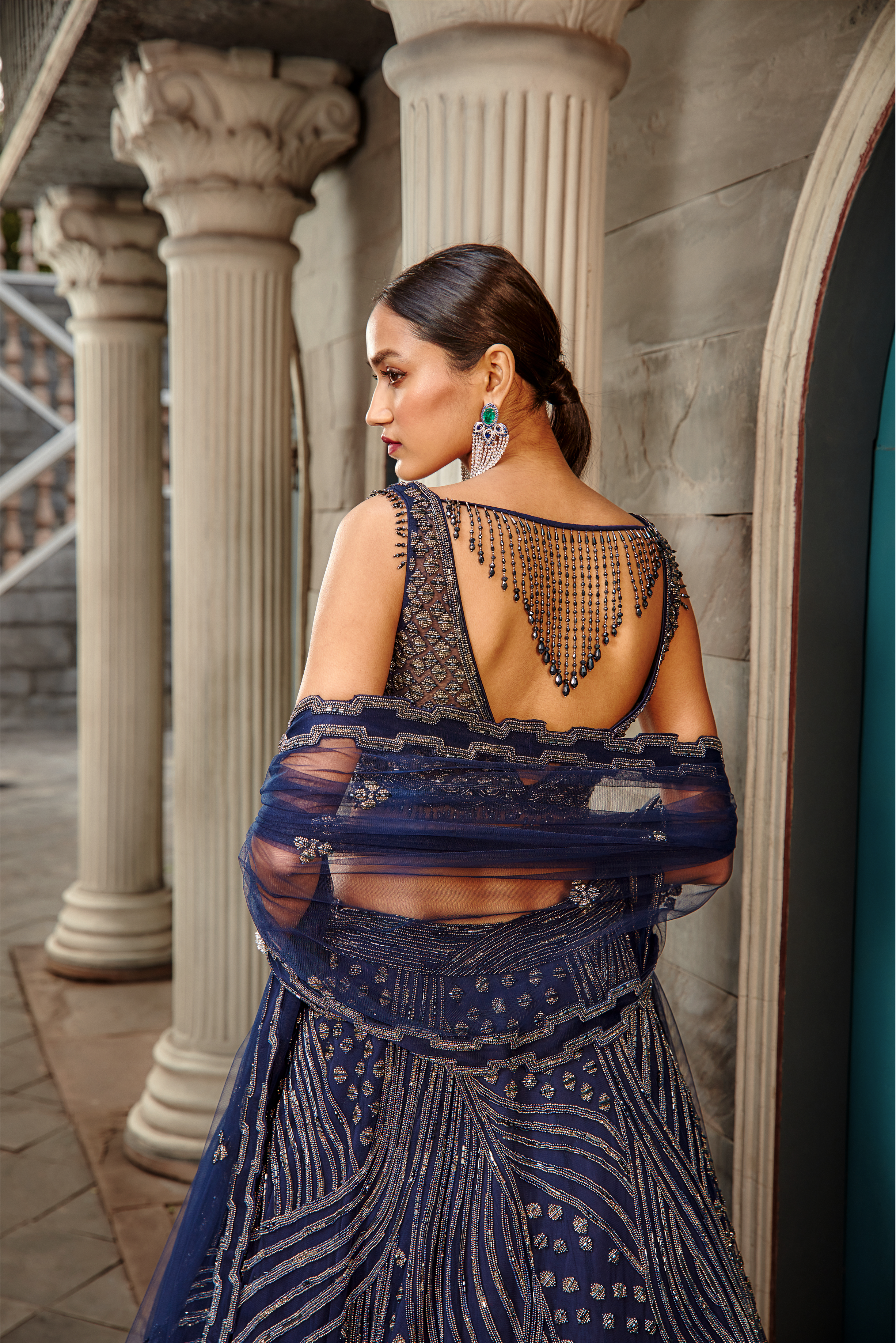 Navy Blue Net Lehenga Set