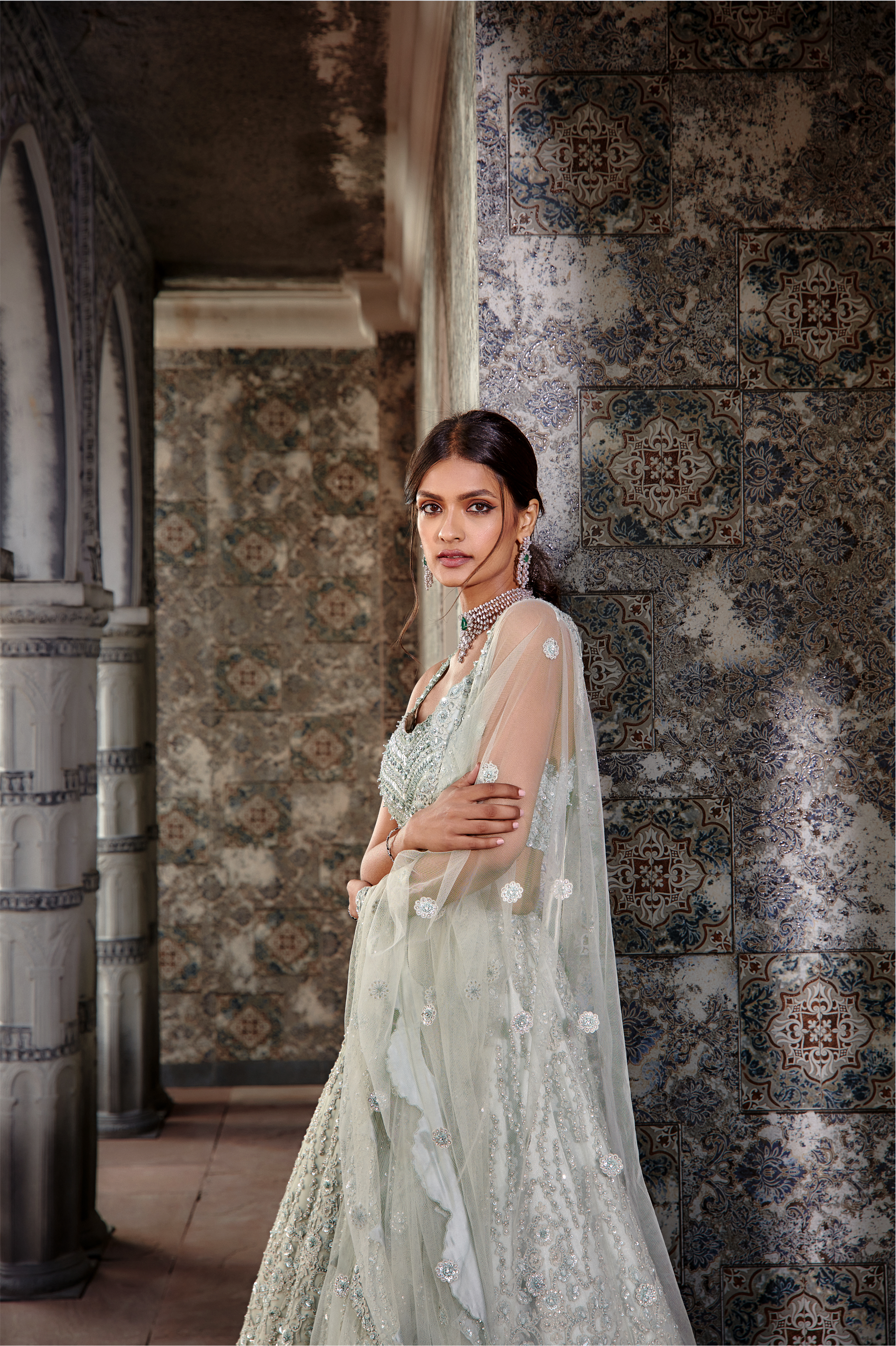 Sage Green Net Ari Lehenga Set