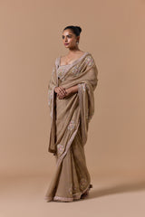 Beige Lurex Chiffon Saree Blouse Set