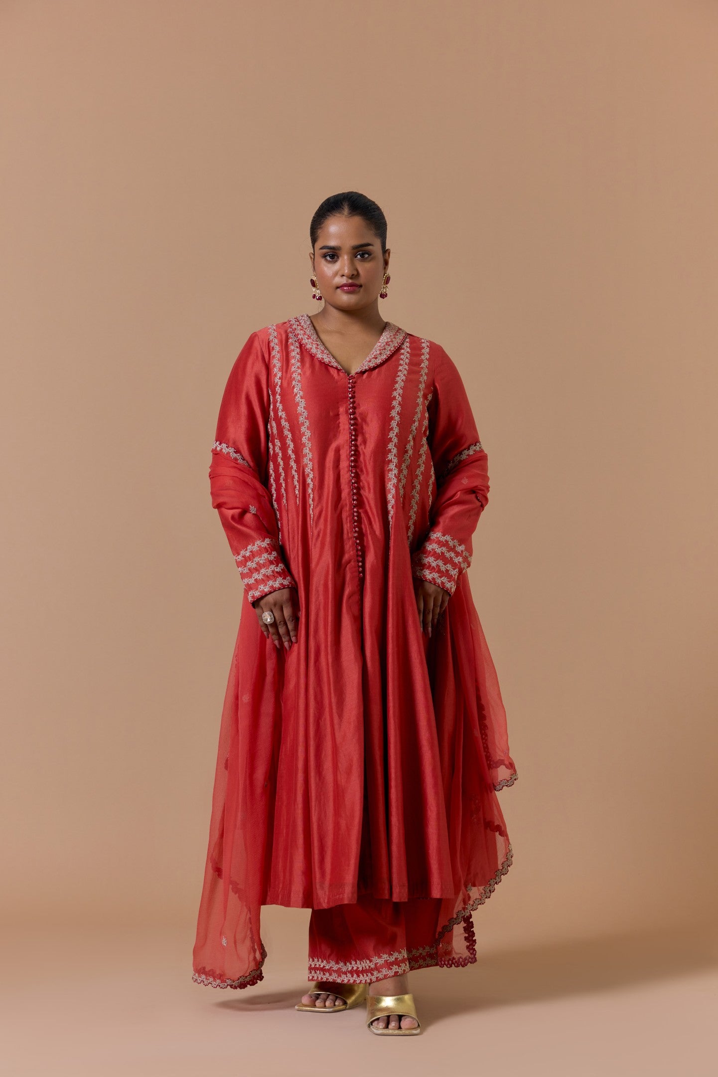 Rust Chanderi Jacket Palazzo set